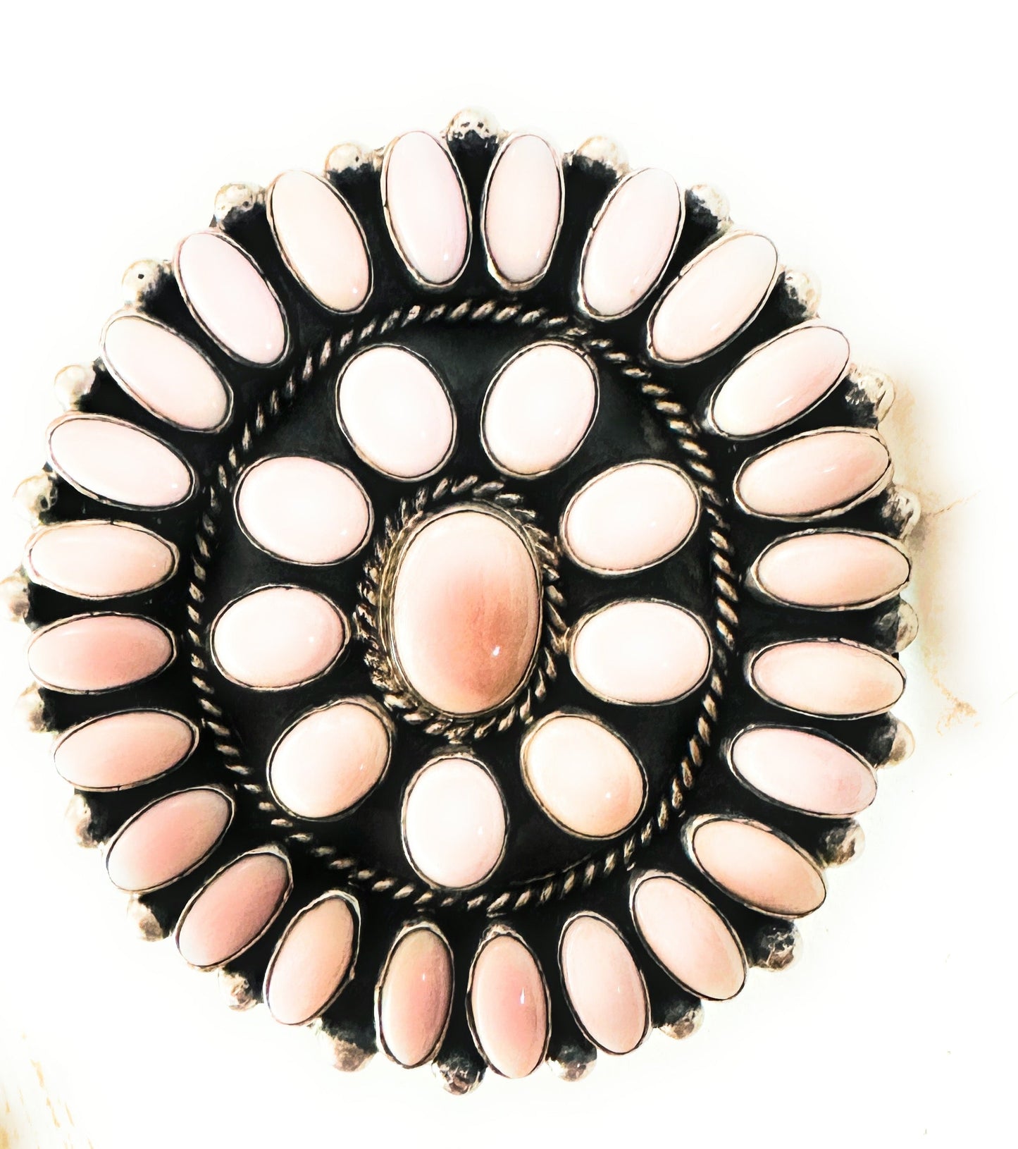 Handcrafted Sterling Silver & Queen Pink Conch Cluster Adjustable Ring