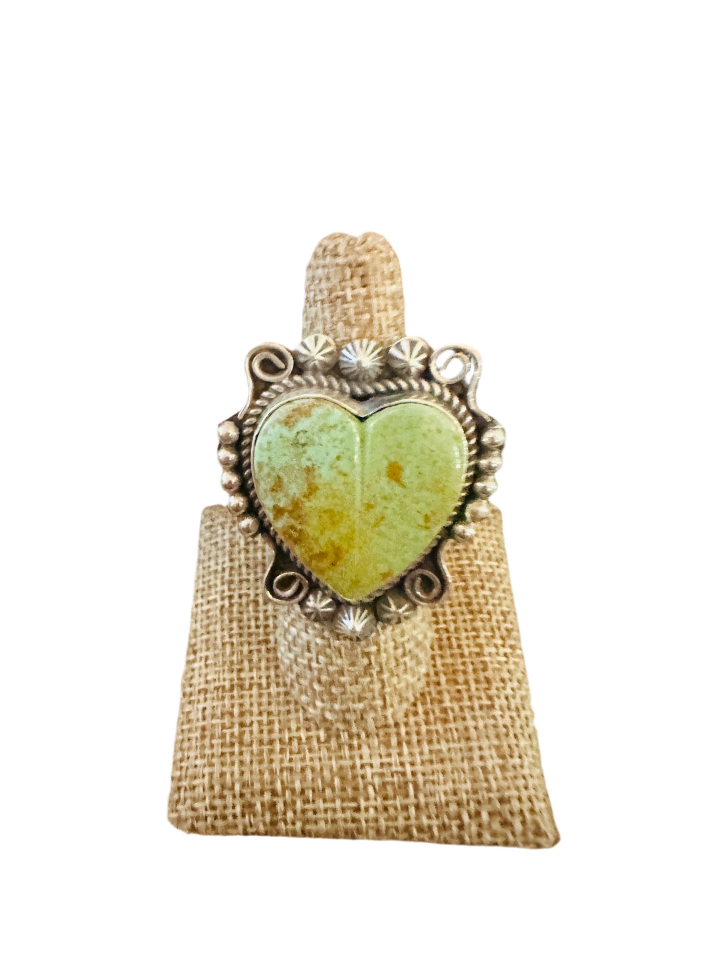 Apache Sterling Silver & Turquoise Heart Ring by Rosella Paxson, Size 7.25