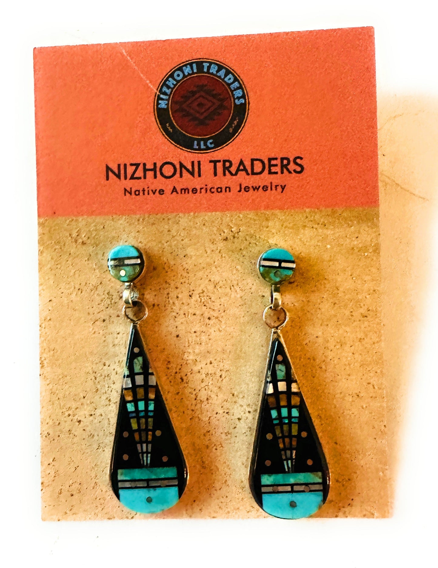 Navajo Sterling Silver & Multi Stone Inlay Dangle Earrings
