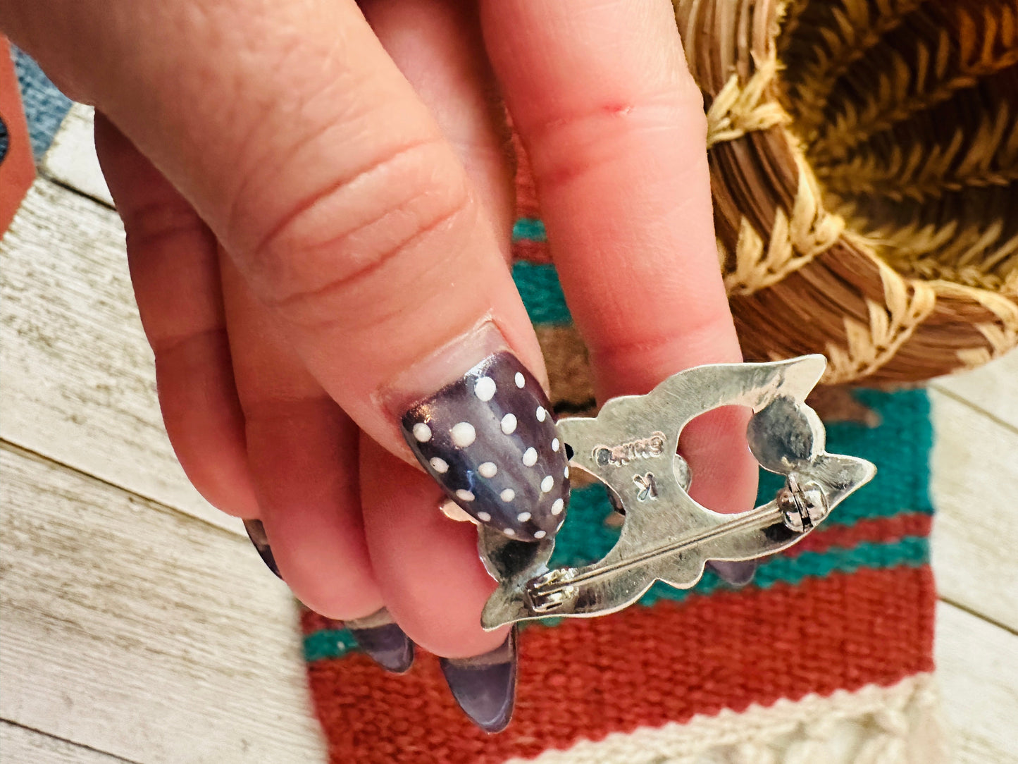 Handcrafted Turquoise & Sterling Silver Brooch