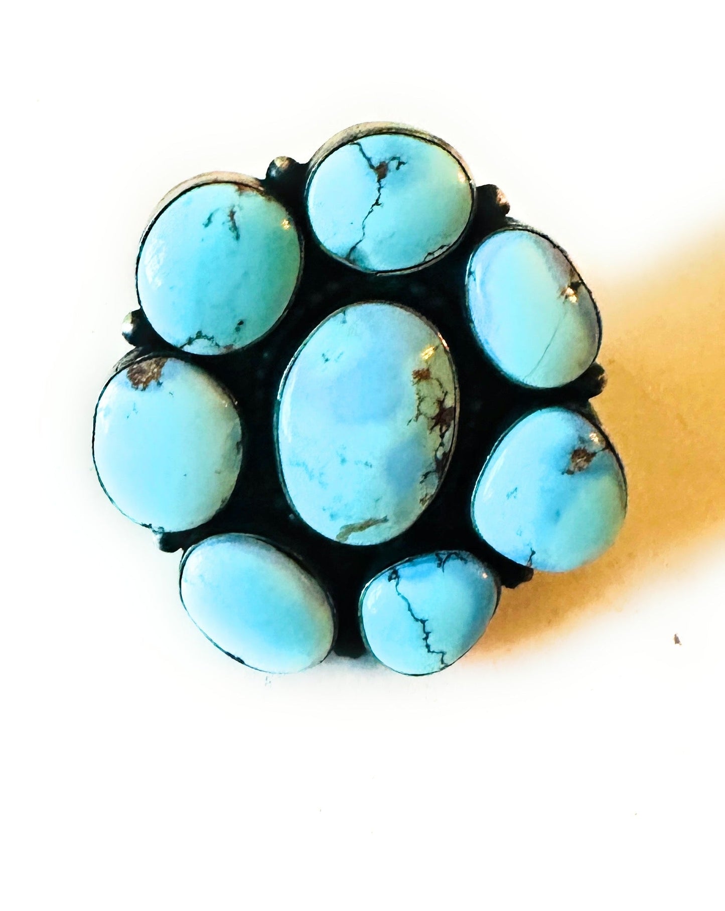 Handcrafted Golden Hills Turquoise & Sterling Silver Cluster Ring Size 7.5