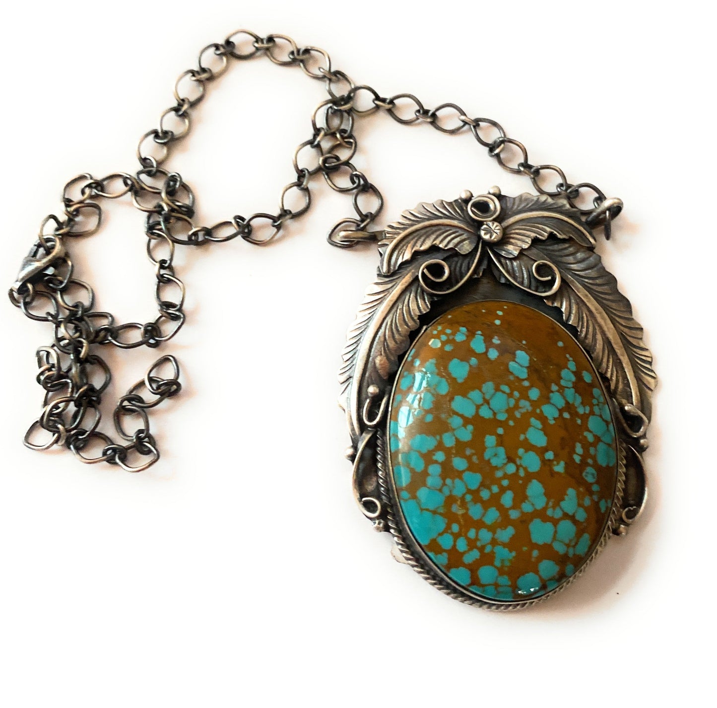 Handcrafted Sterling Silver & Number 8 Turquoise Necklace