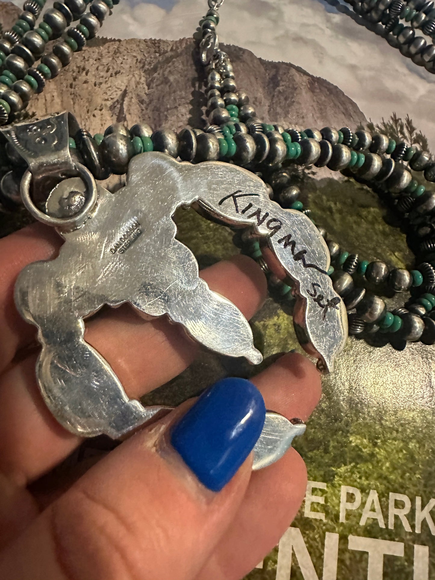 Handmade Sterling Silver Kingman Turquoise Beaded Naja Necklace Set By Dan Dodson