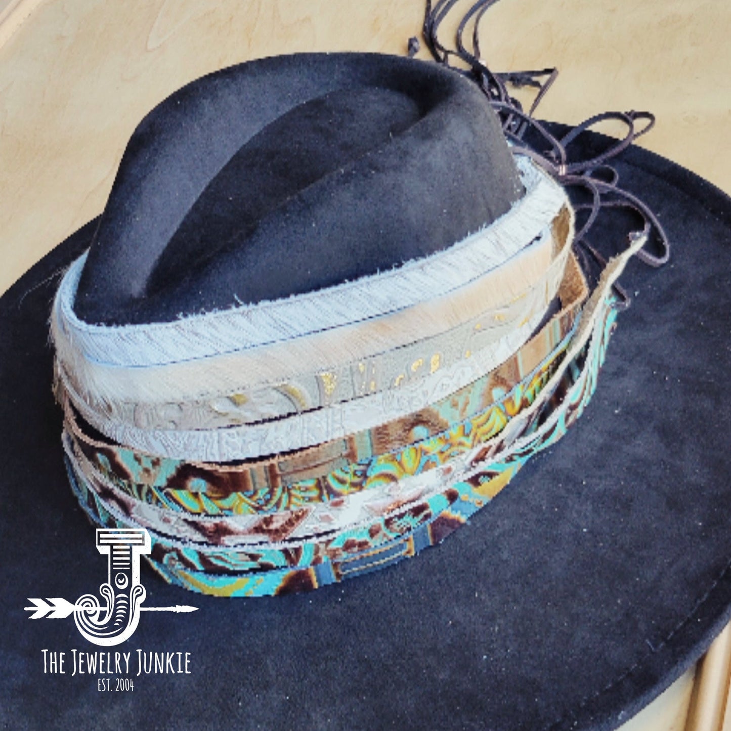 **Turquoise Metallic Embossed Leather Hat Band Only 950q