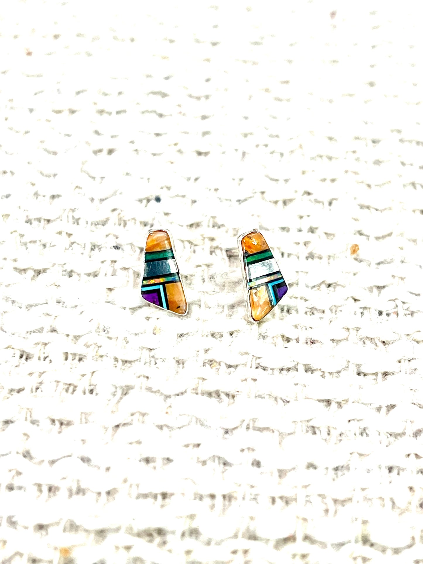 Gorgeous Handmade Sterling Silver & Multi Stone Inlay Stud Earrings