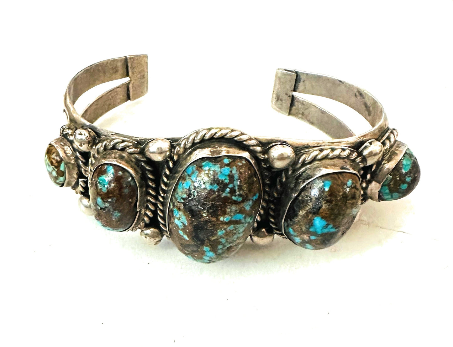 Handcrafted Old Pawn Morenci Turquoise & Sterling Silver Cuff Bracelet /