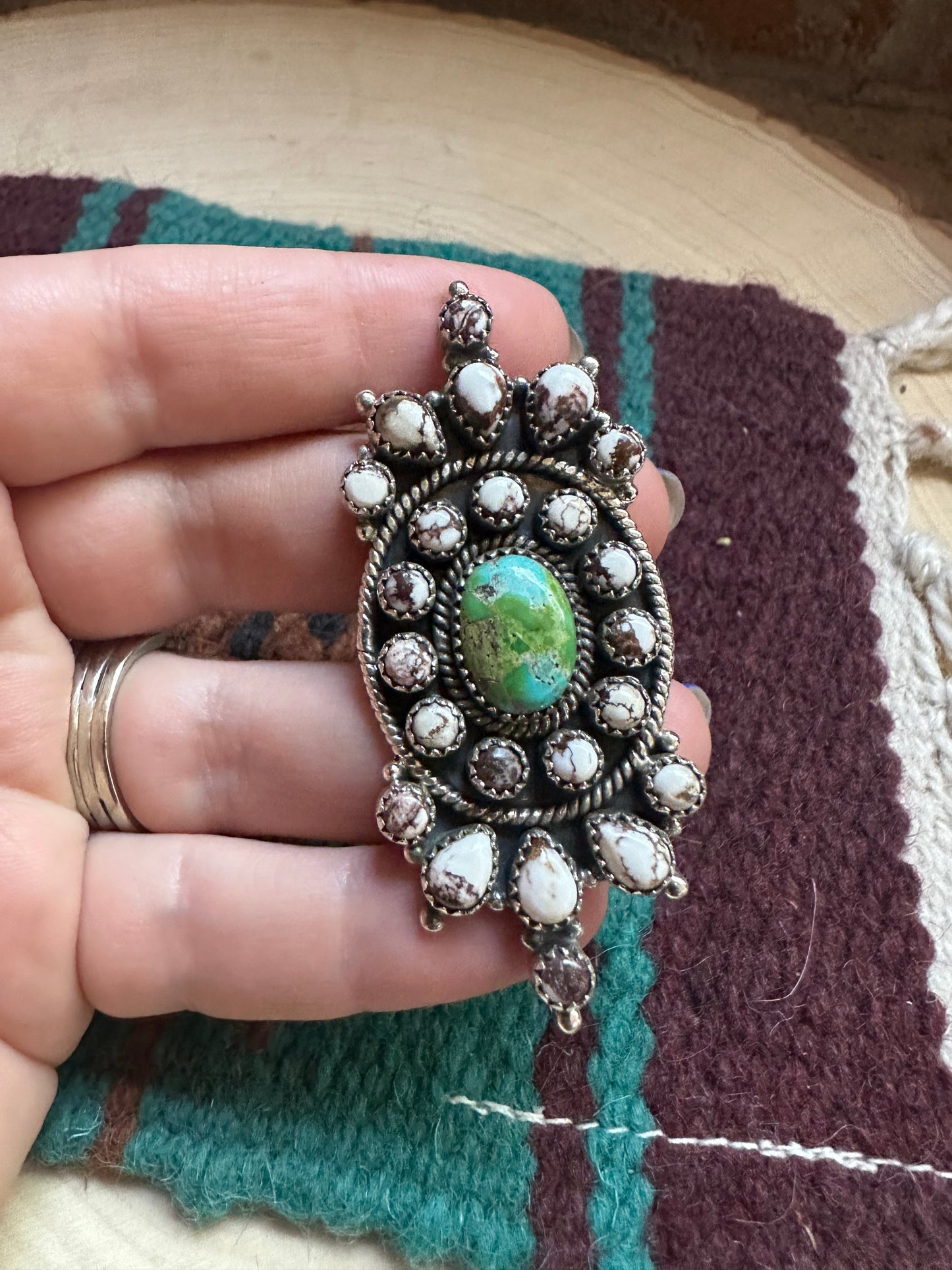 Handmade Sonoran Turquoise, Wild Horse & Sterling Silver Adjustable Ring Signed Nizhoni