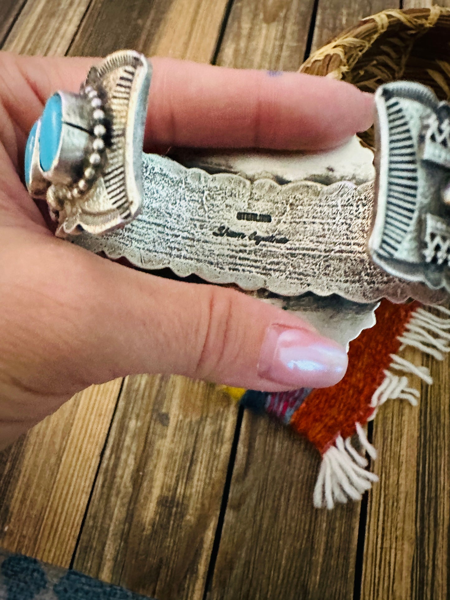 Handcrafted Sterling Silver & Turquoise Cluster Cuff Bracelet by Shawn Cayatineto