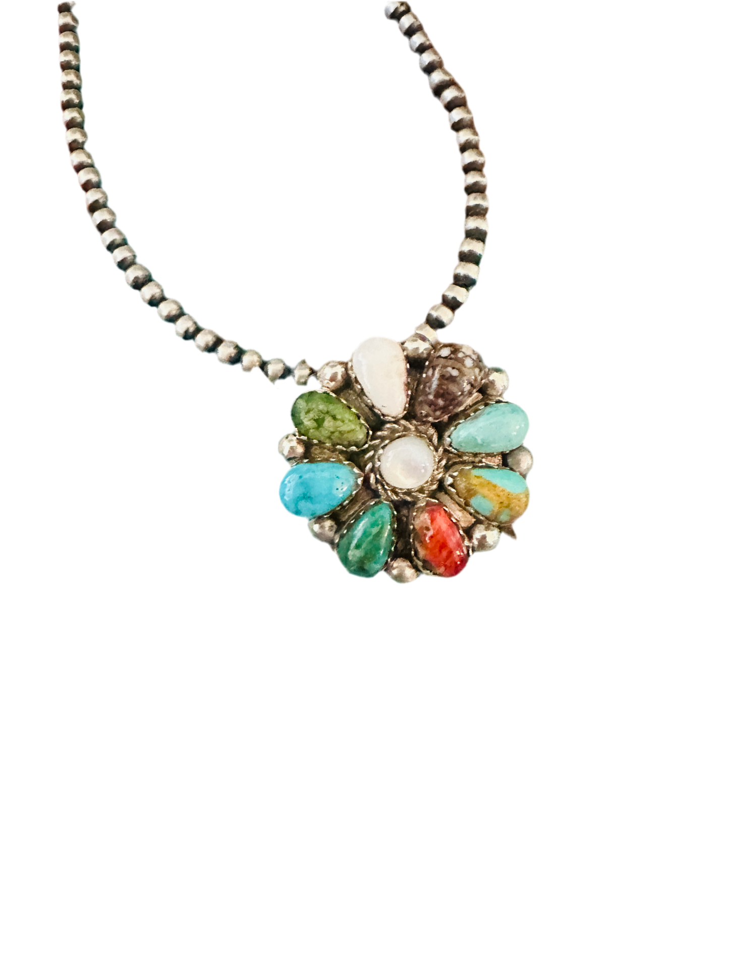 Handcrafted Multi Stone & Sterling Silver Cluster Brooch/ Pendant