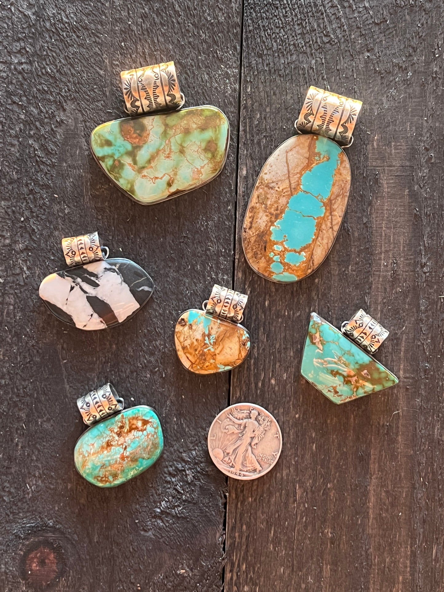 Handcrafted Sterling Silver and Sonoran Turquoise Solo Pendant by Angela Martin