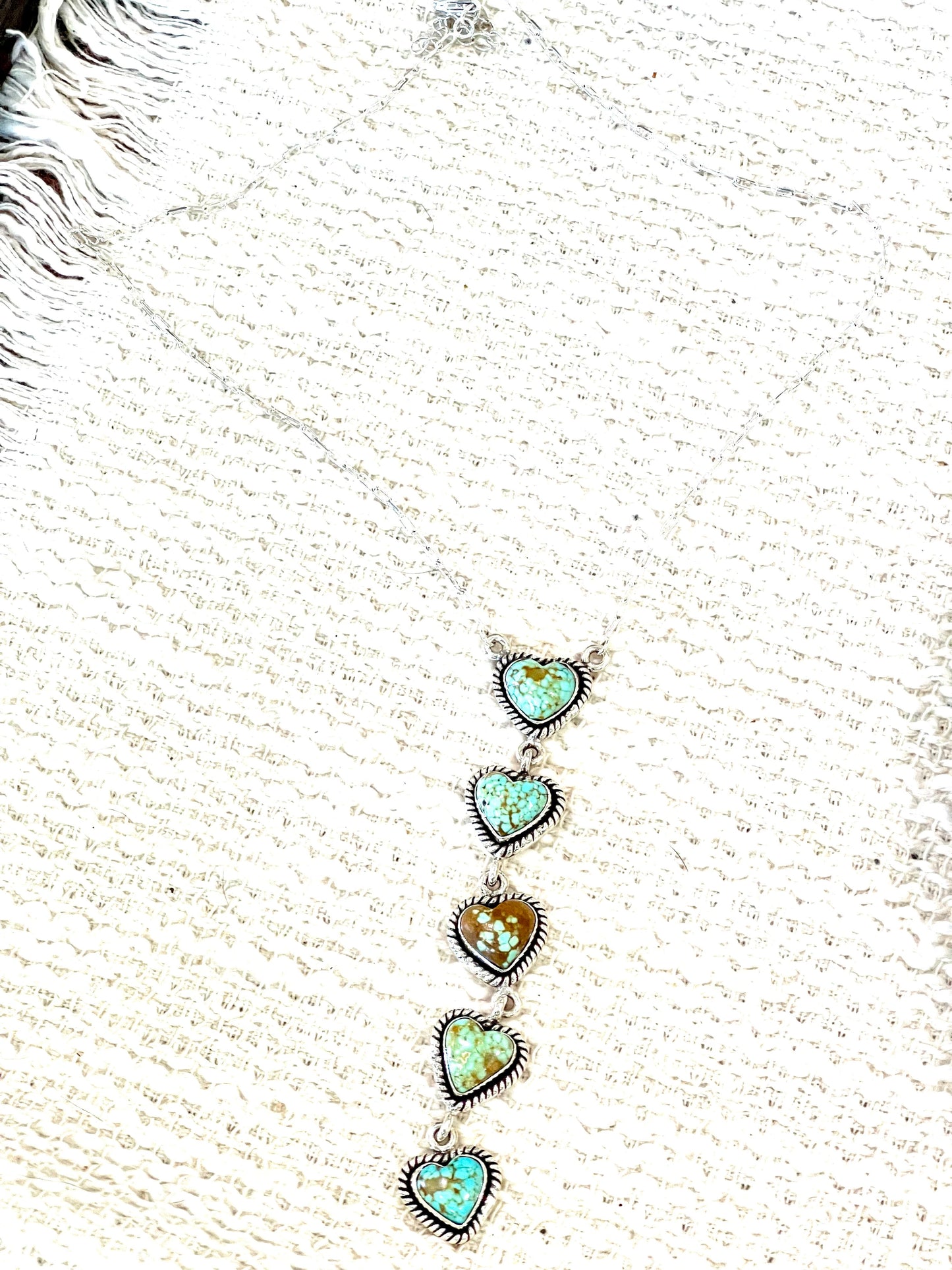 Handmade Sterling Silver Number 8 Turquoise Heart Drop Necklace with Signed Nizhoni
