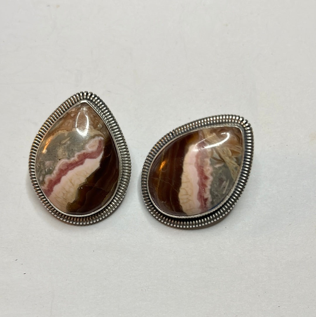 Handcrafted Sterling Silver & Rhodochrosite Stone Post Earrings