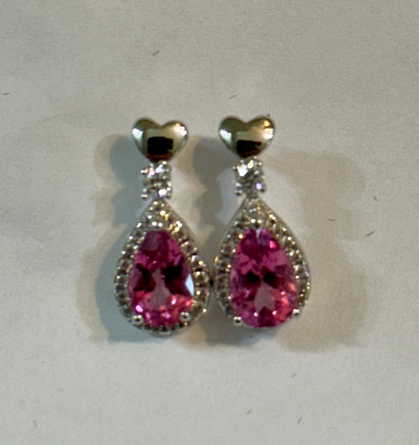 Pink Topaz Teardrop Shape Sterling Silver Dangle Earrings