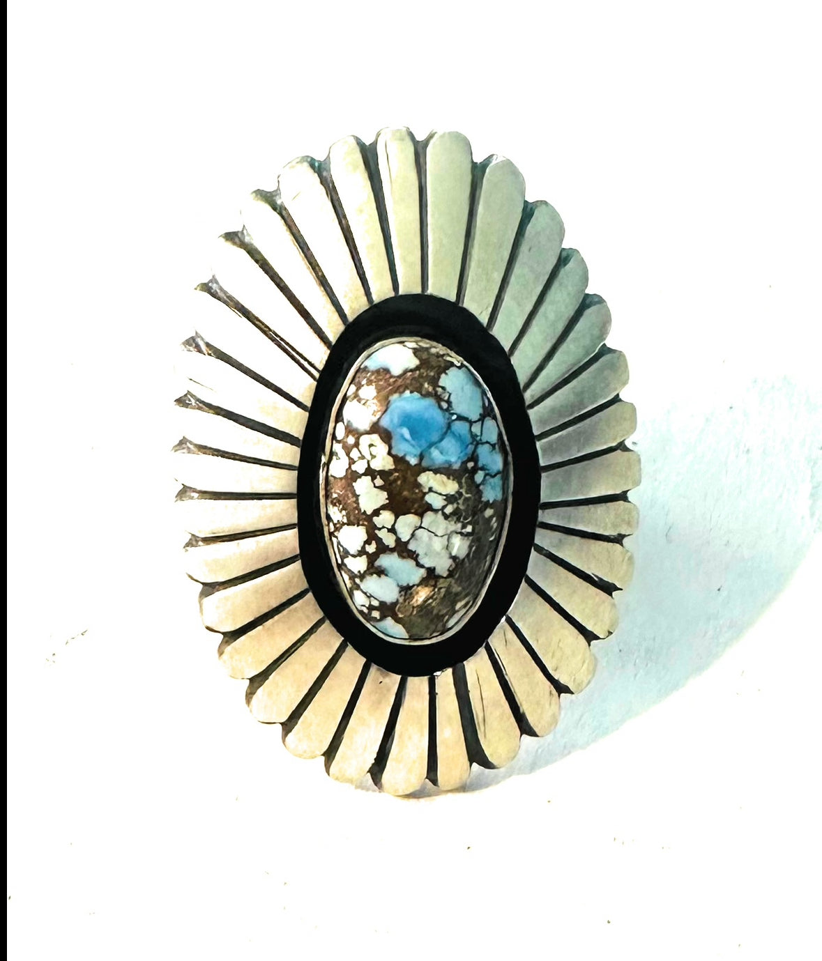 Handcrafted Golden Hills Turquoise & Sterling Silver Shadowbox Ring Size 6
