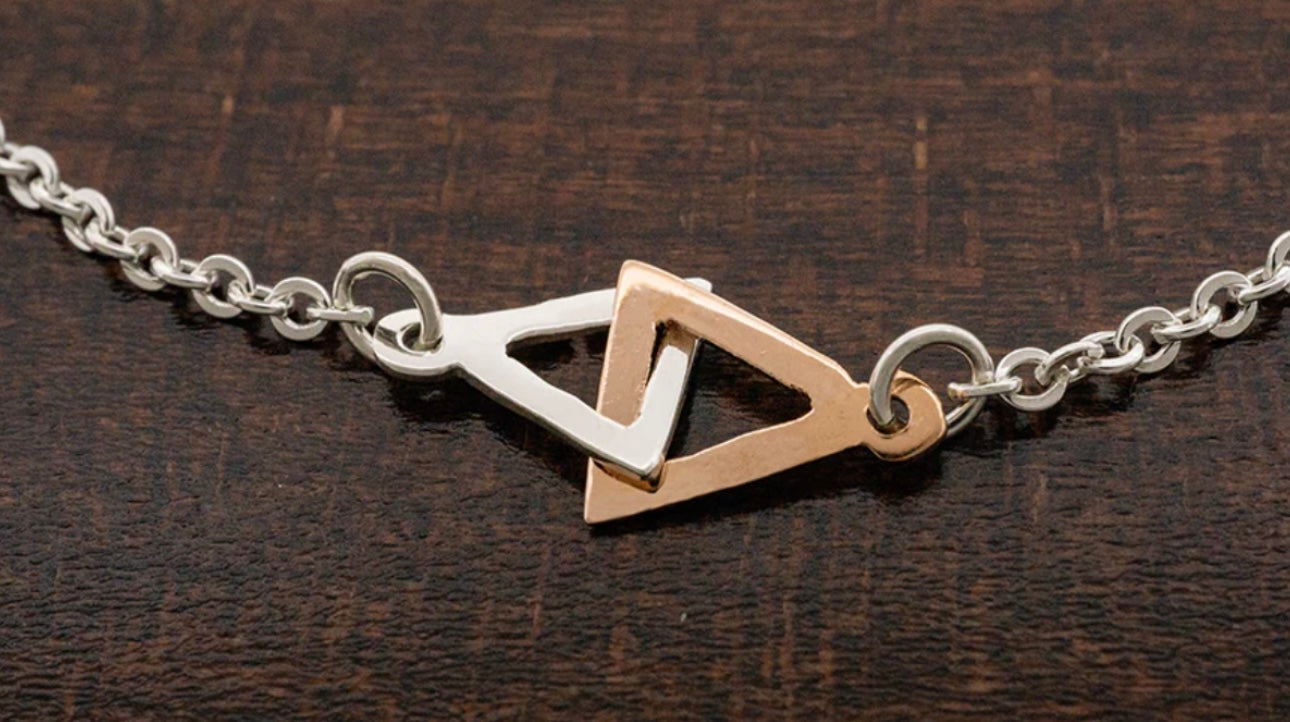Minimalist Linked Sterling Silver & Copper Bracelet w/ Double Triangles