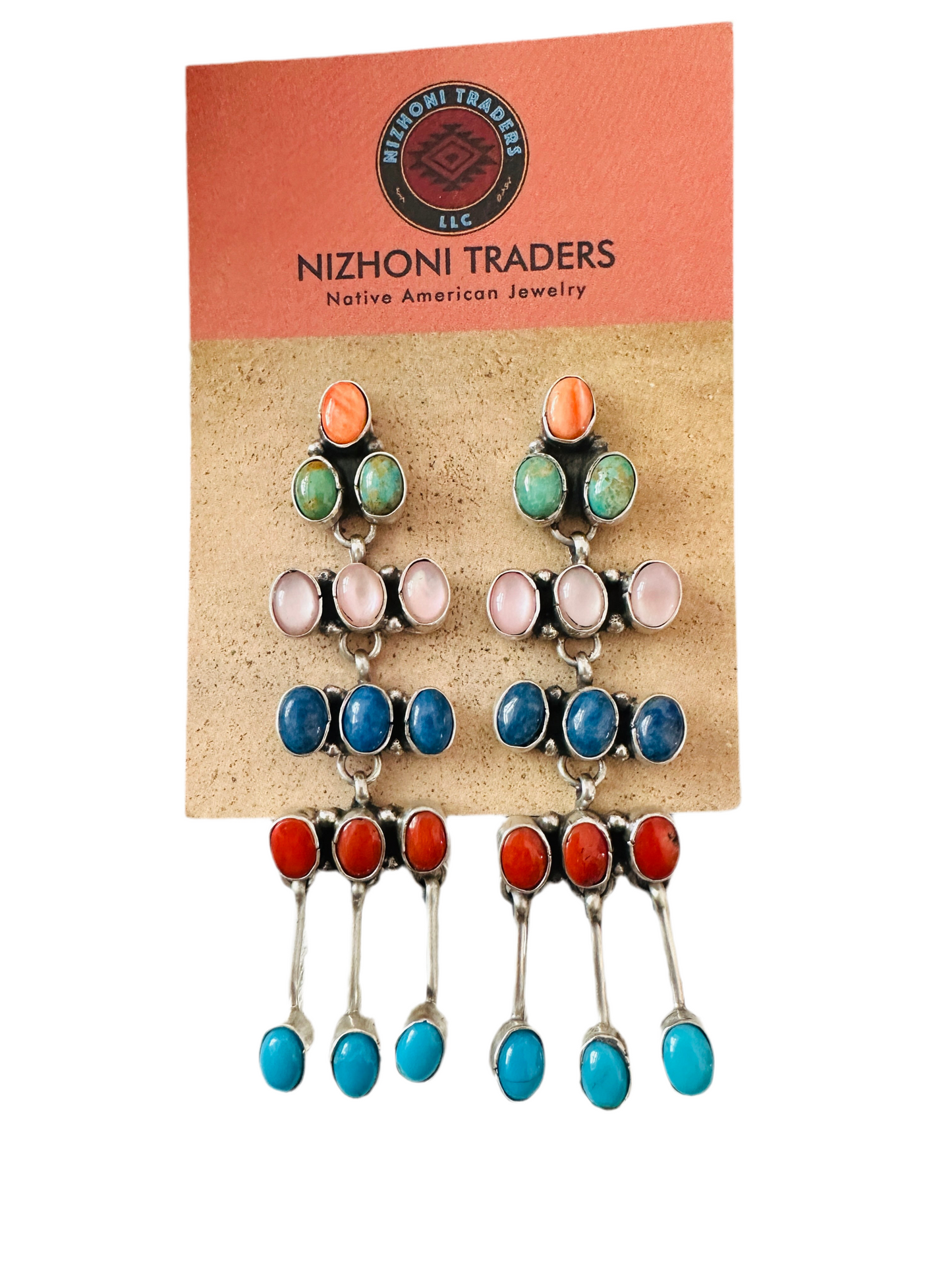 Handcrafted Multi Stone & Sterling Silver Chandelier Dangle Earrings