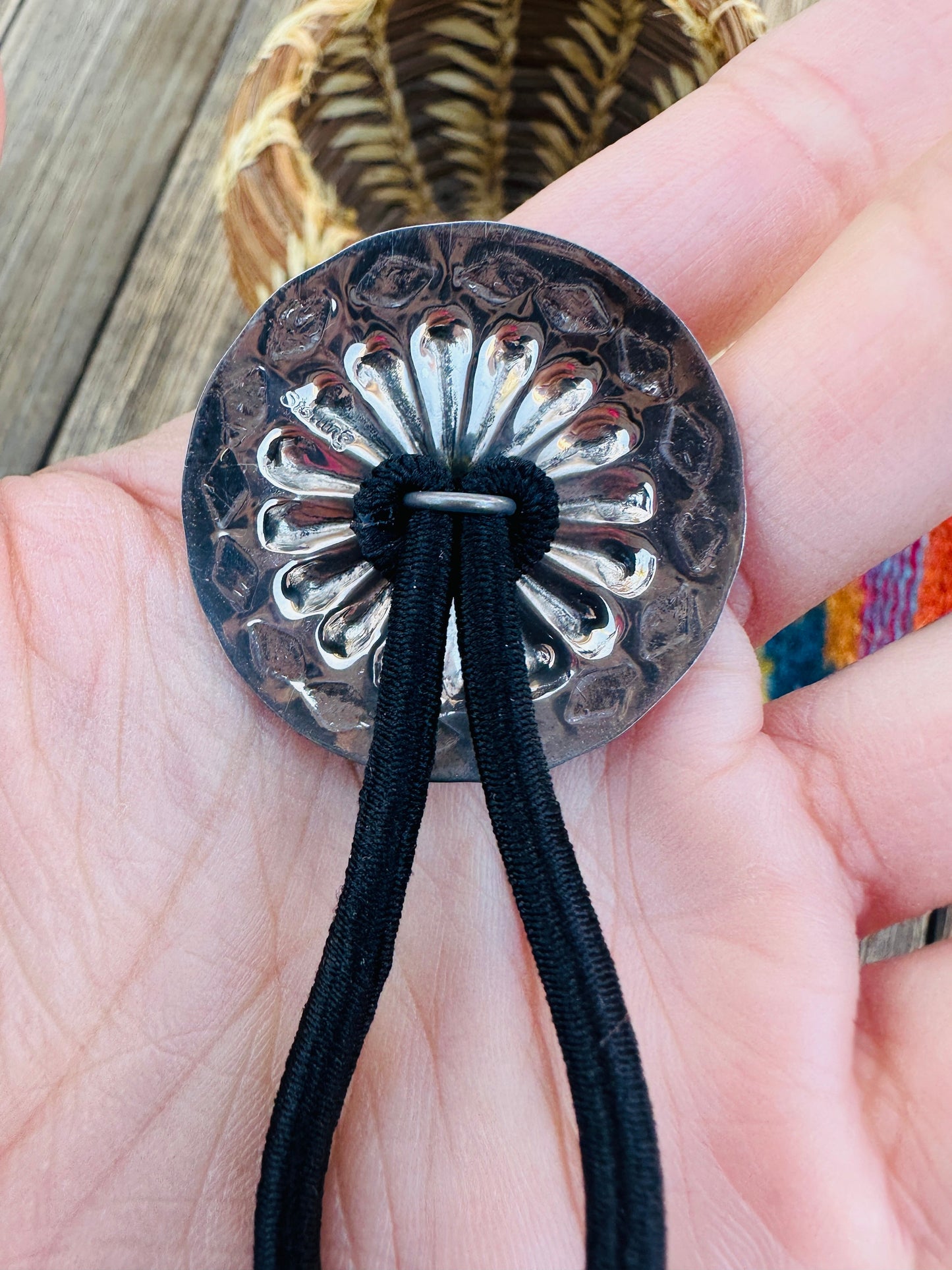 Handcrafted Sterling Silver Concho Hair Tie