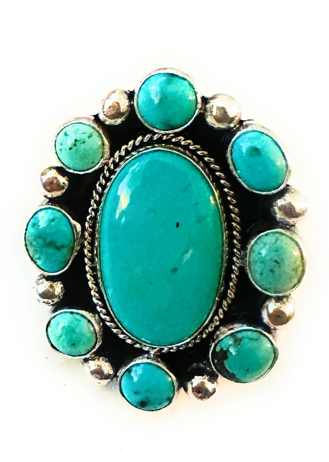 Handcrafted Sterling Silver & Turquoise Cluster Adjustable Ring