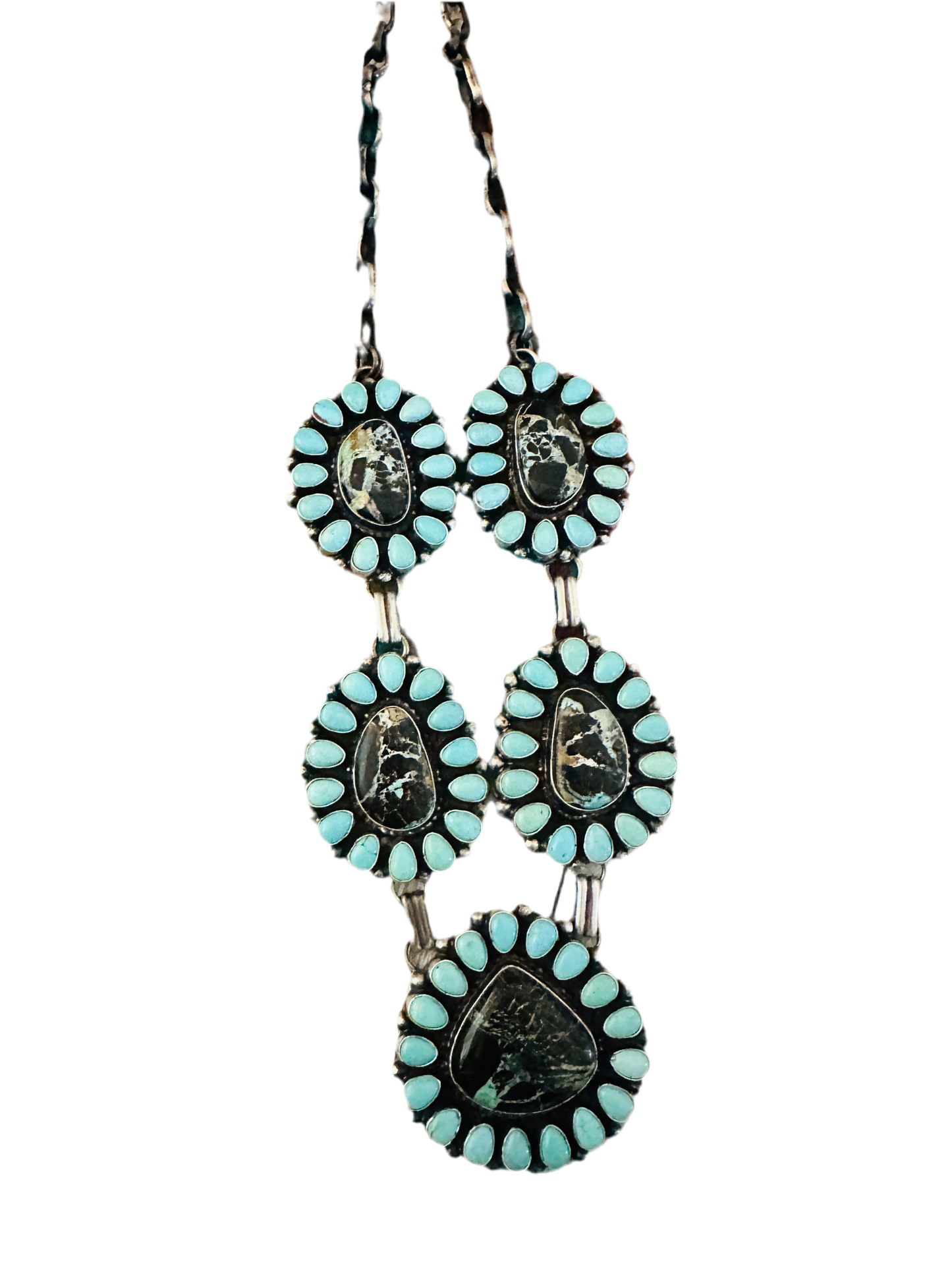 Handcrafted Sterling Silver & Turquoise Cluster Necklace by Bob Becenti