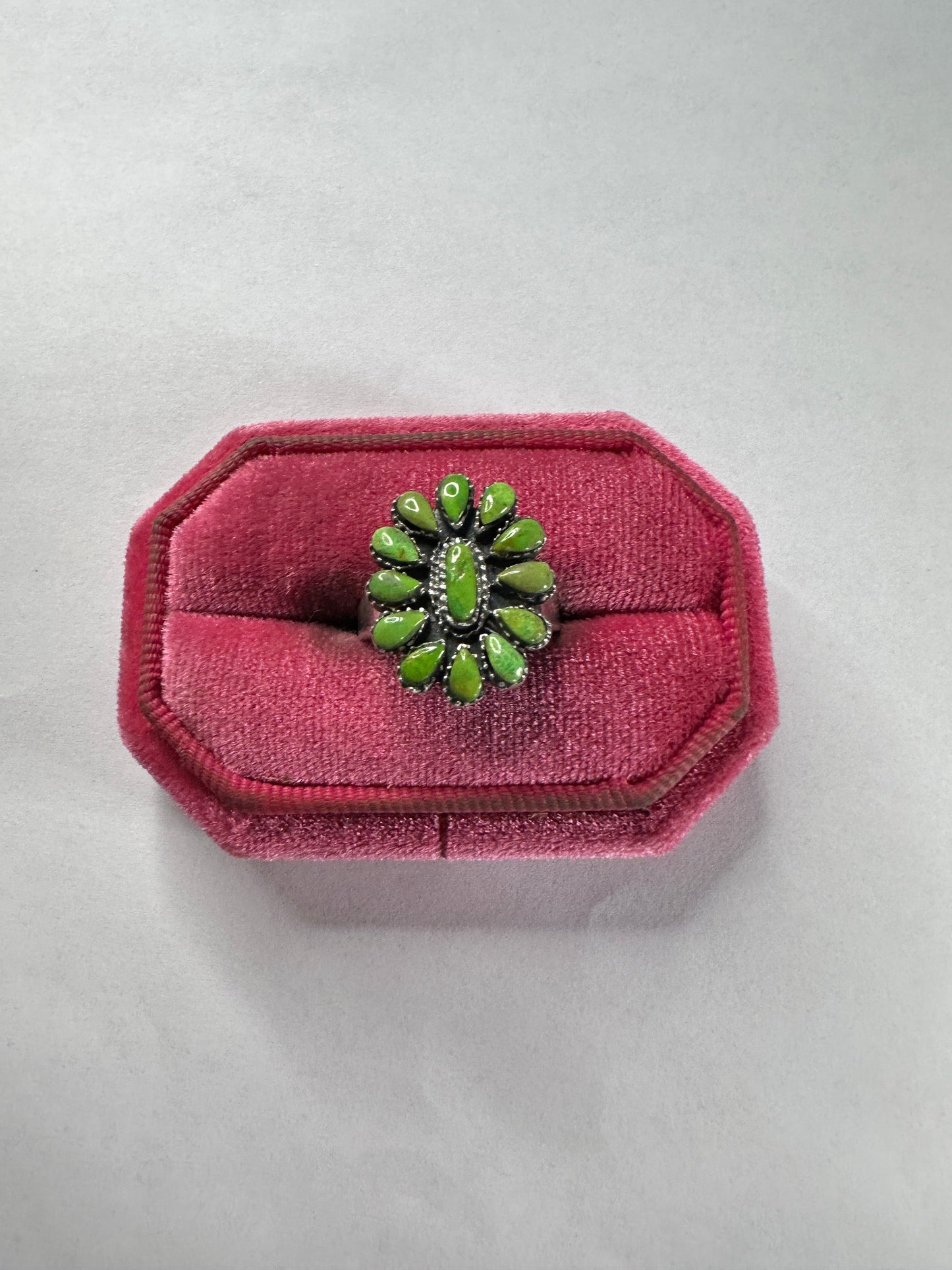 Handmade Gaspeite & Sterling Adjustable Cluster Ring