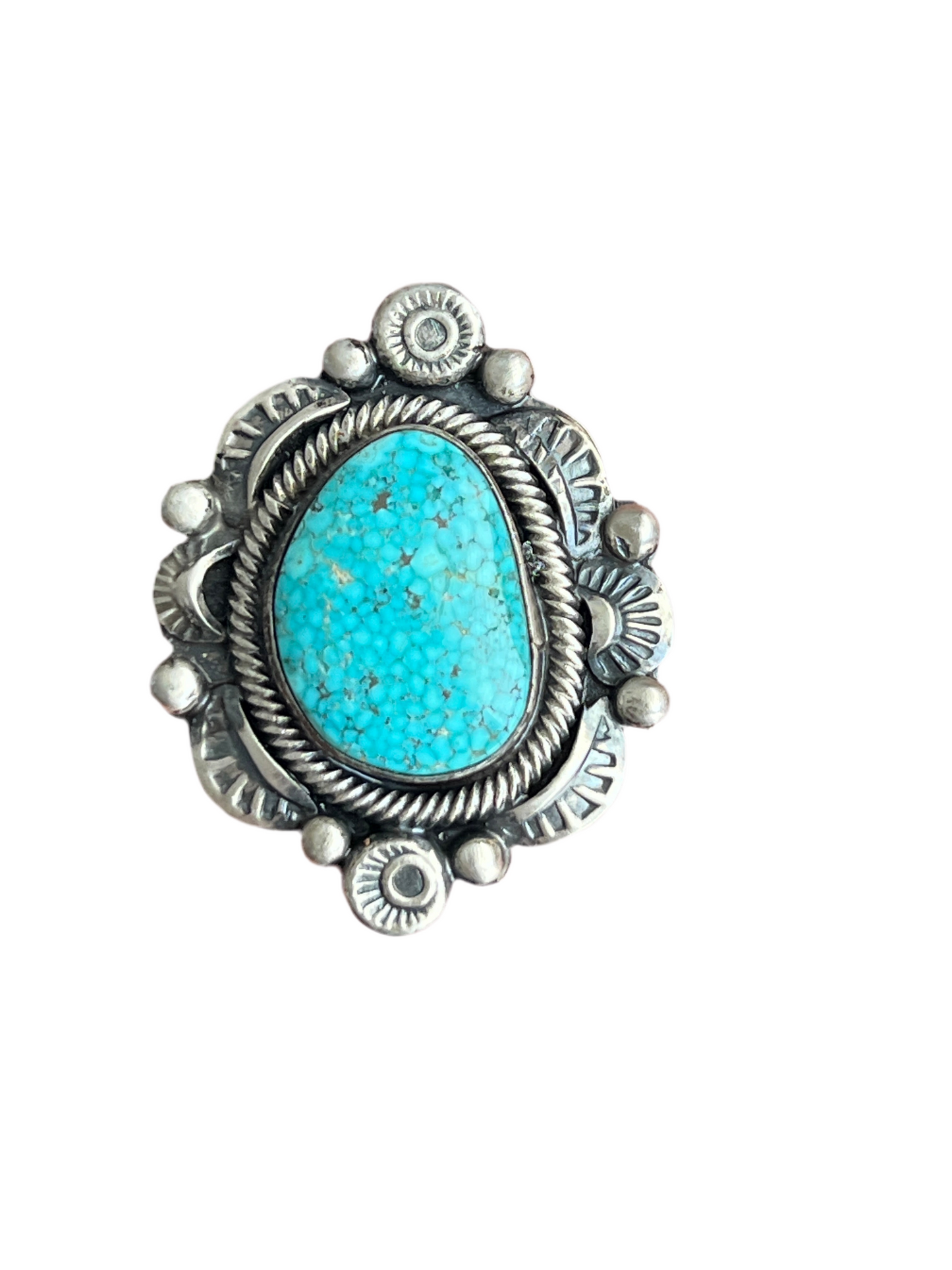 Handcrafted Sterling Silver and Natural Kingman Web Ring by Boyd Ashley, Size 8