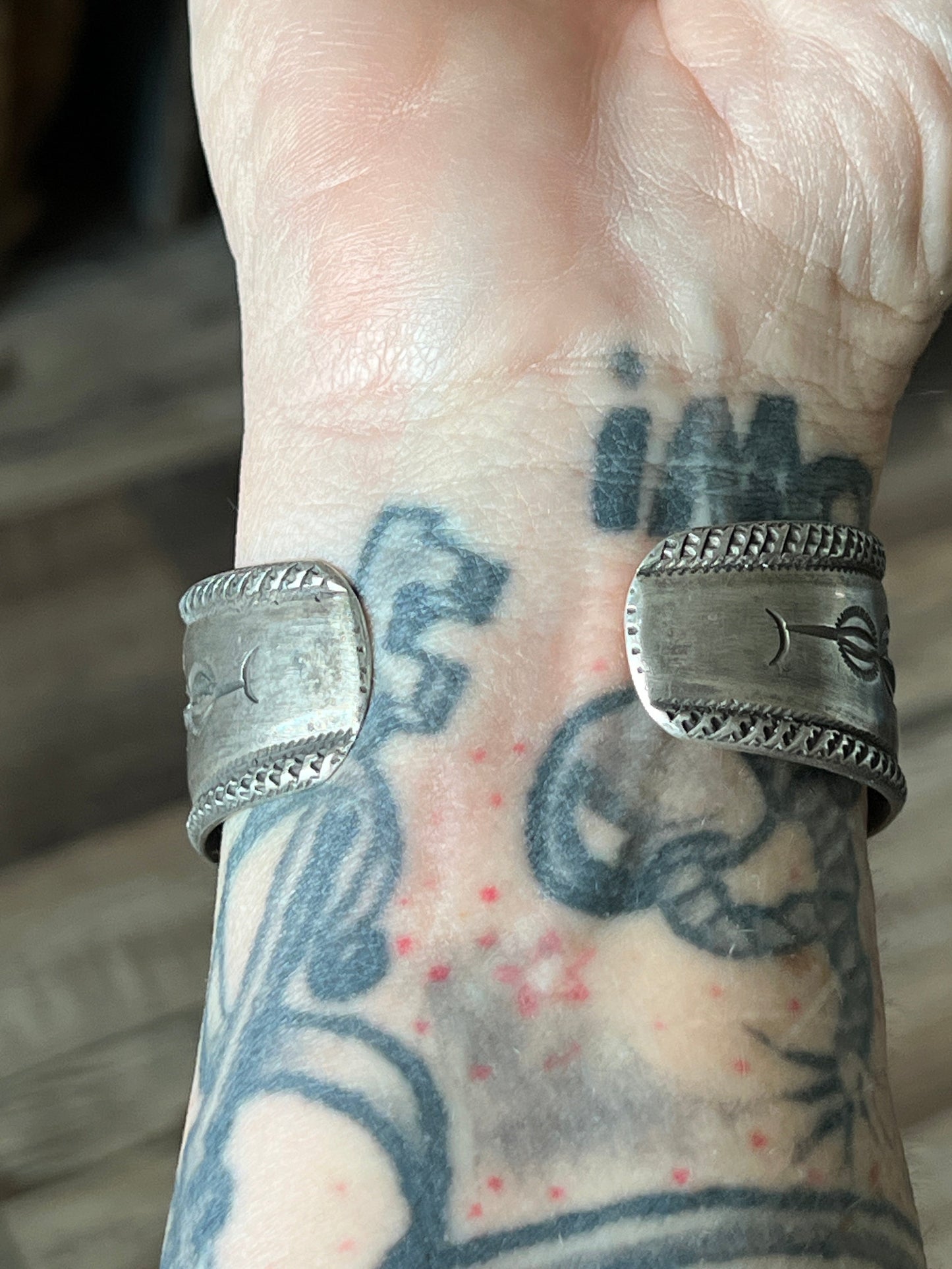 Hand Forged Old Pawn Sterling Silver Repousse Ingot Cuff Bracelet by Santa Fe Artist, Buffalo, The Monsoon