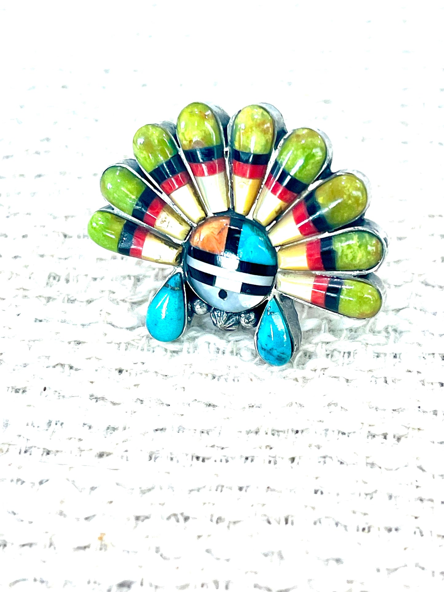 Handmade Sterling Silver & Multi Stone Sunface Adjustable Ring