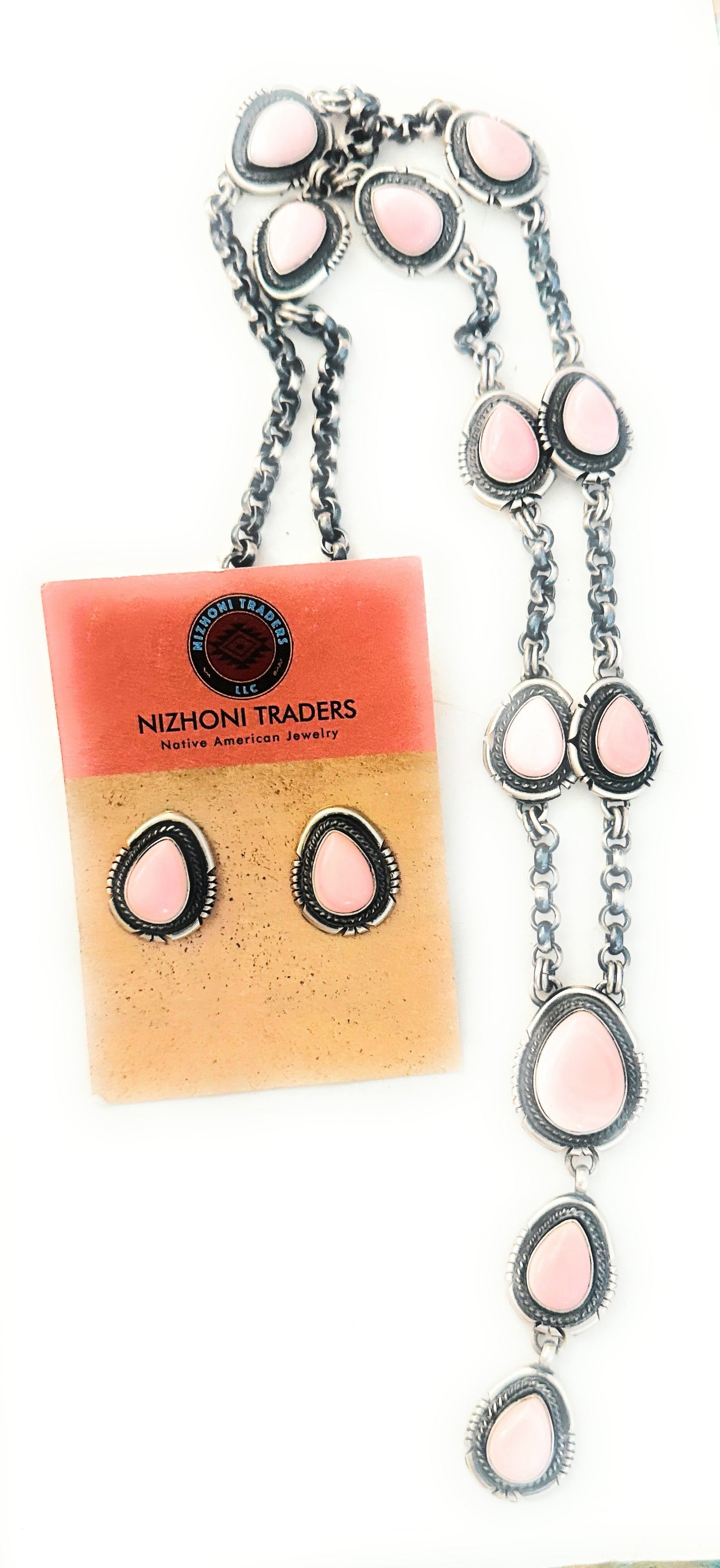 Handcrafted Queen Pink Conch & Sterling Silver Necklace Set