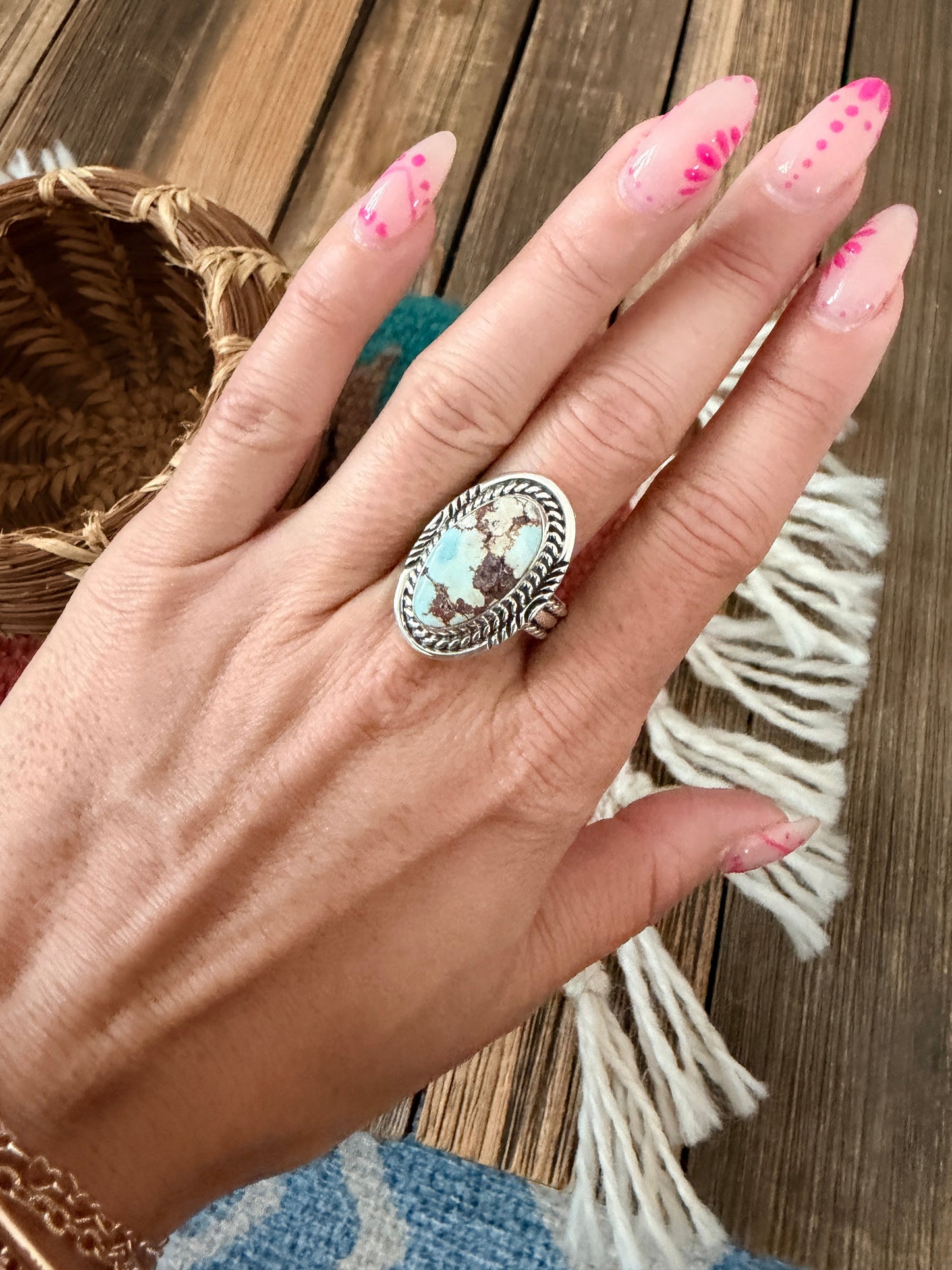 Handcrafted Golden Hills Turquoise & Sterling Silver Ring Size 9.5