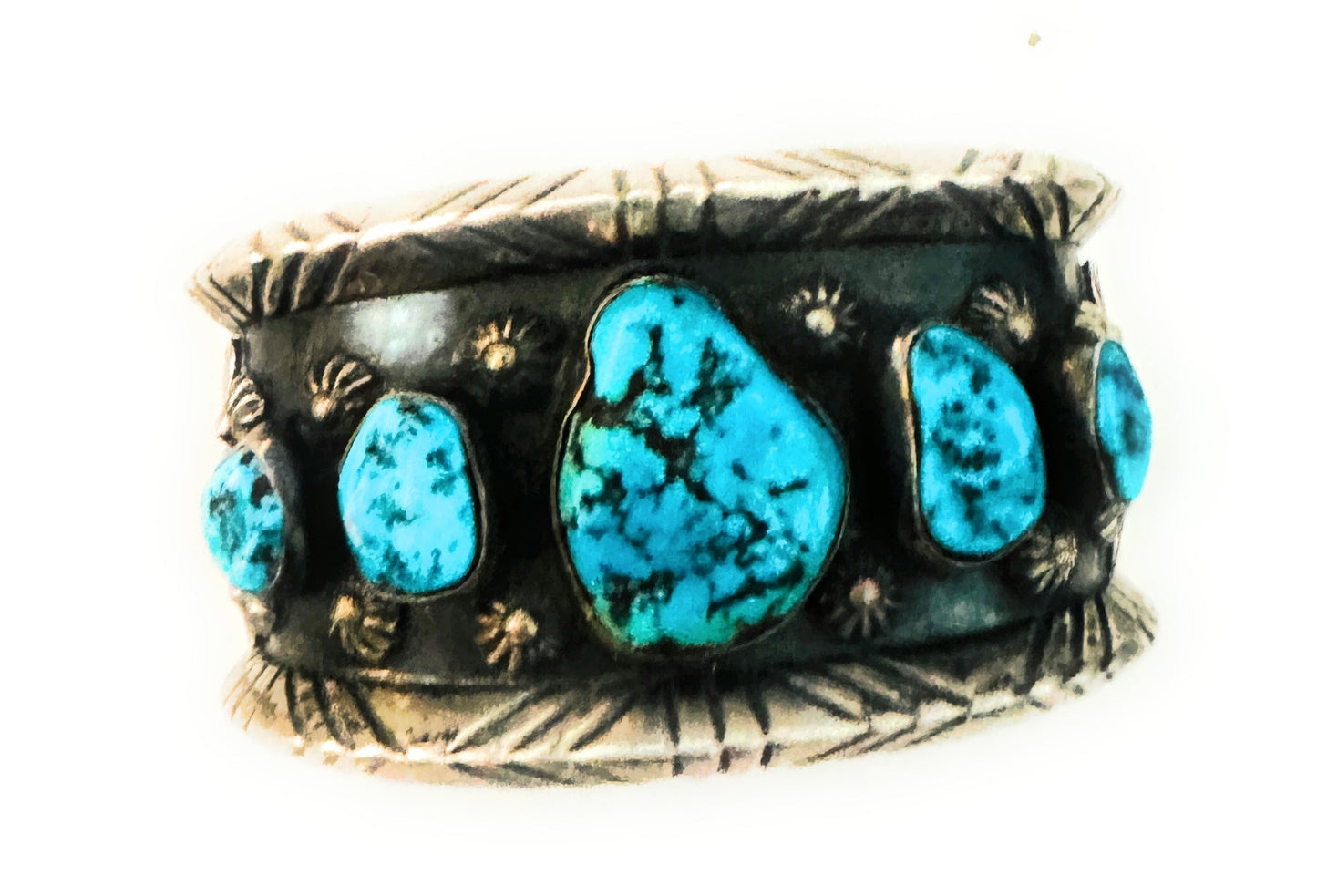 Old Pawn Handcrafted Sterling Silver & Kingman Turquoise Cuff Bracelet /
