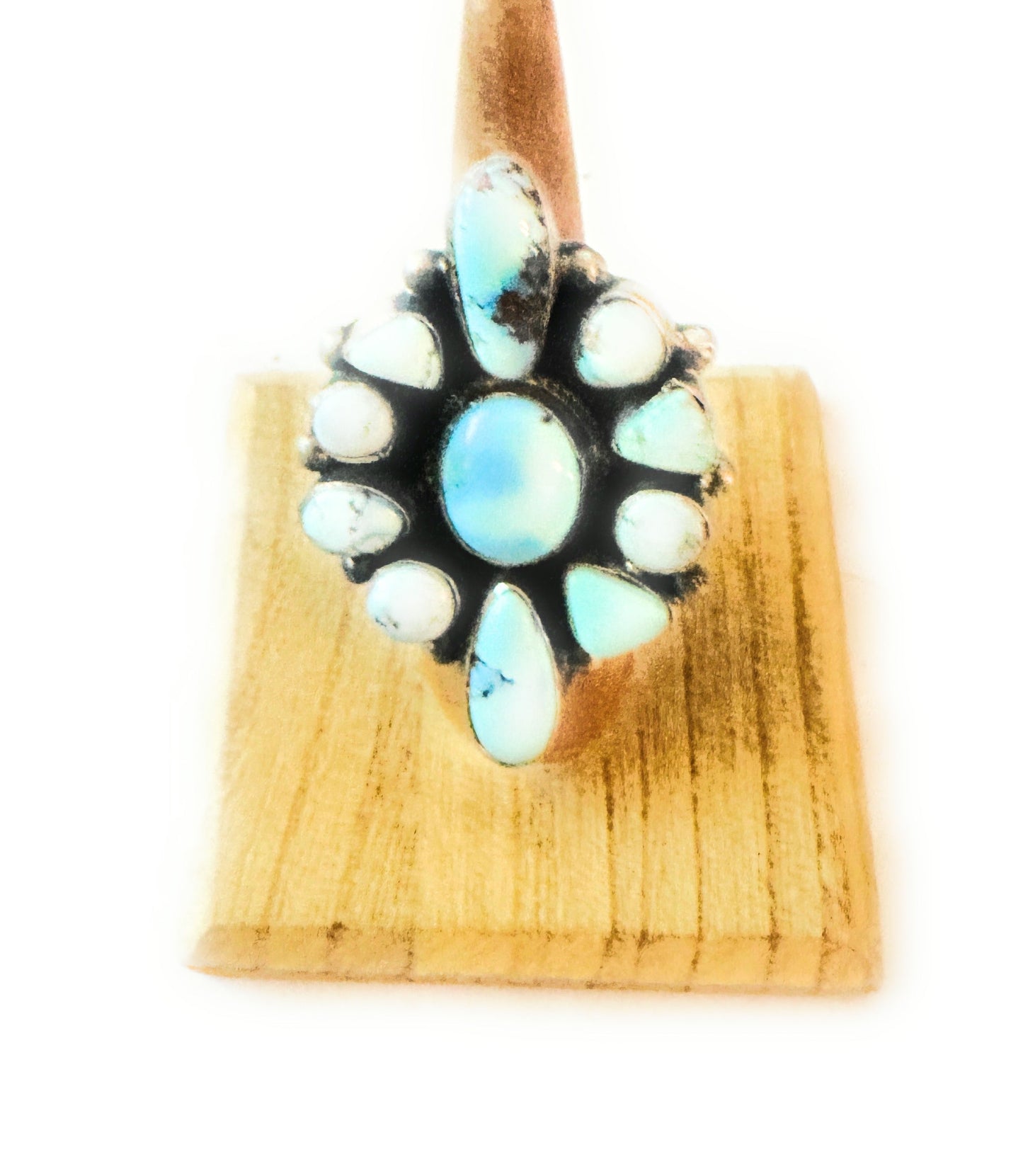 Handcrafted Golden Hills Turquoise & Sterling Silver Cluster Ring by Bobby Johnson, Size 7