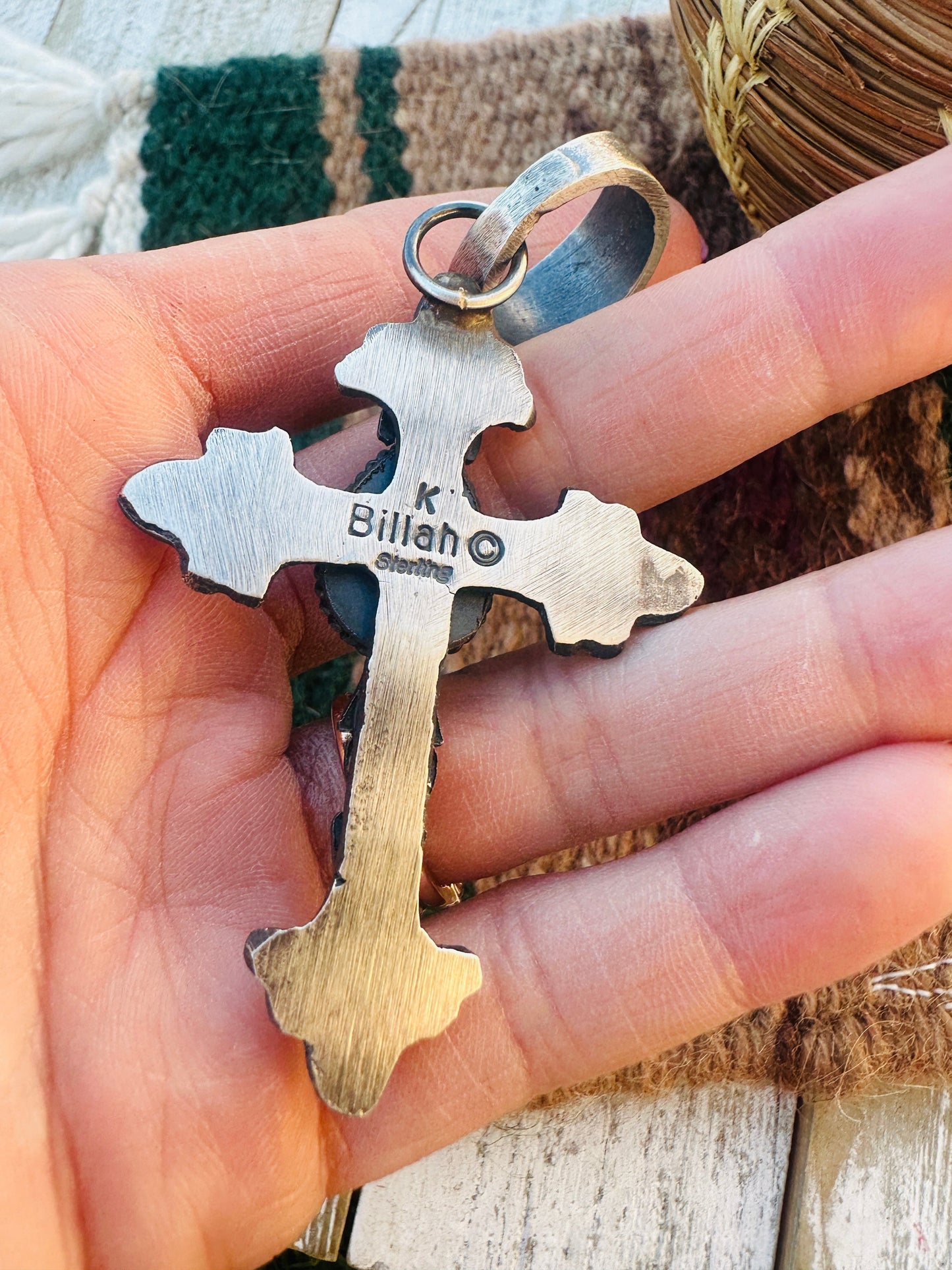 Handcrafted Sterling Silver & Turquoise Cross Pendant by Kevin Billah