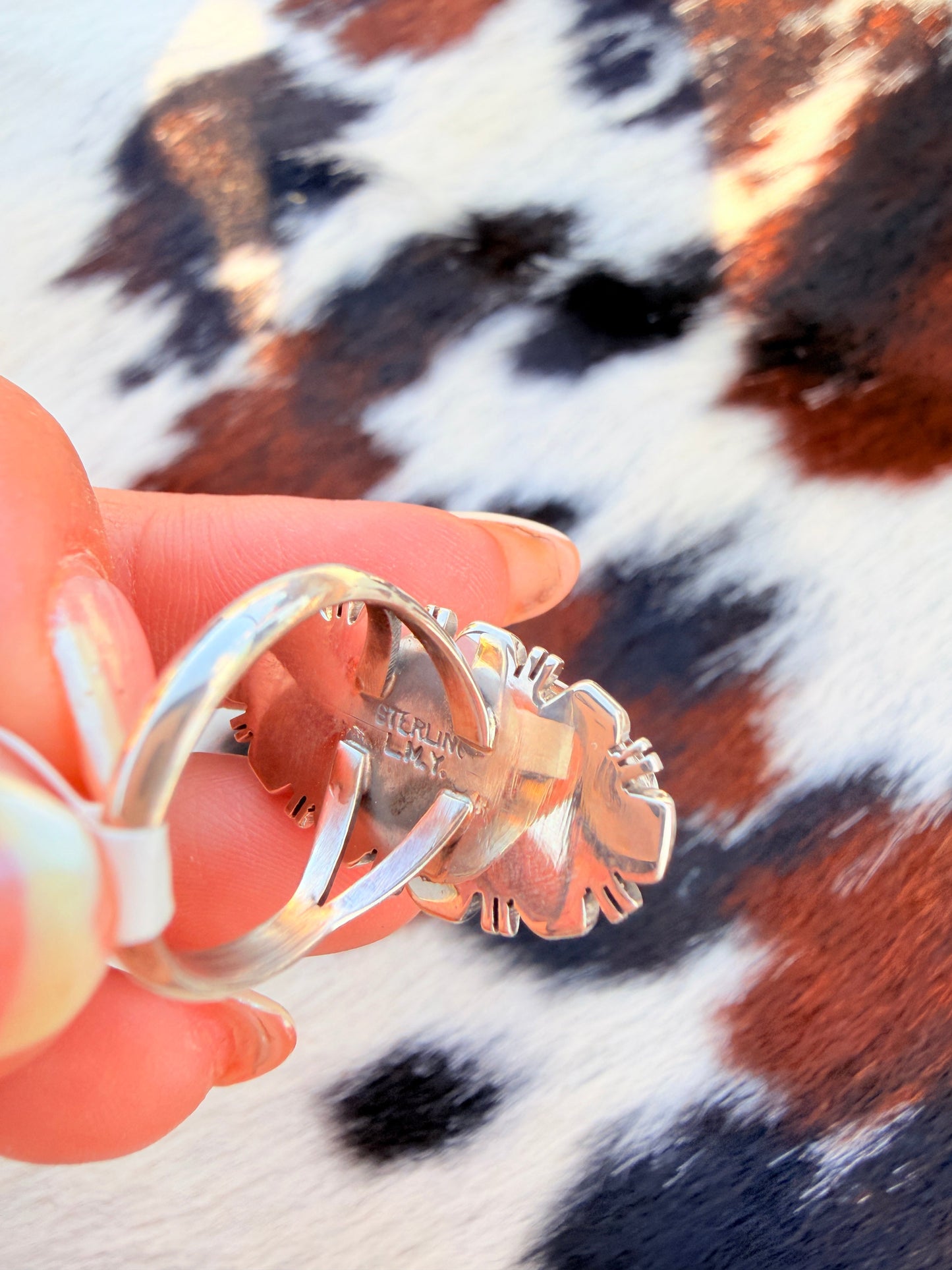 Handcrafted Number 8 Turquoise & Sterling Silver Ring Size 6.5 by Larry Moses Yazzie