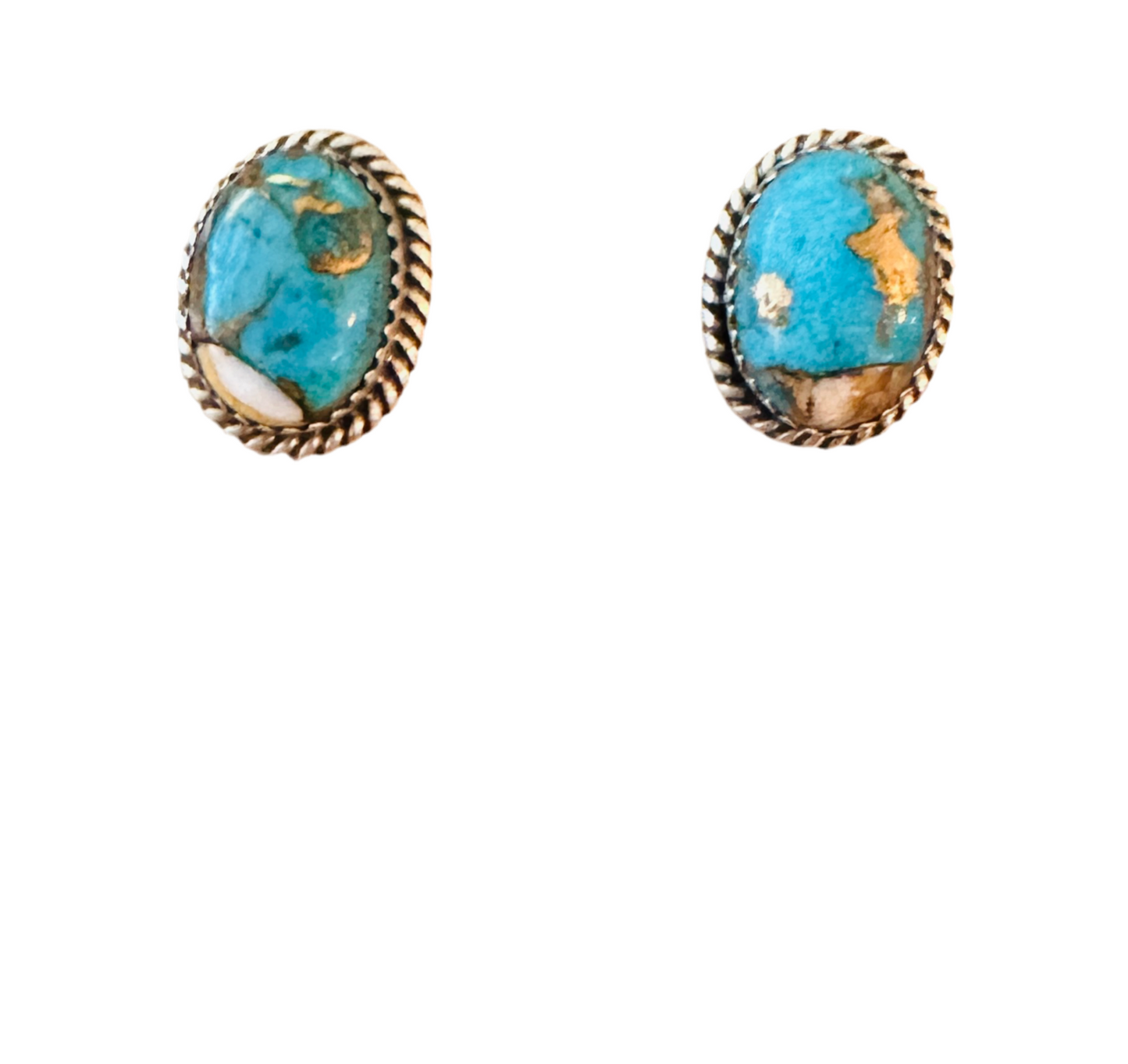 Handcrafted Sterling Silver & Spice Blue Mojave Stud Earrings