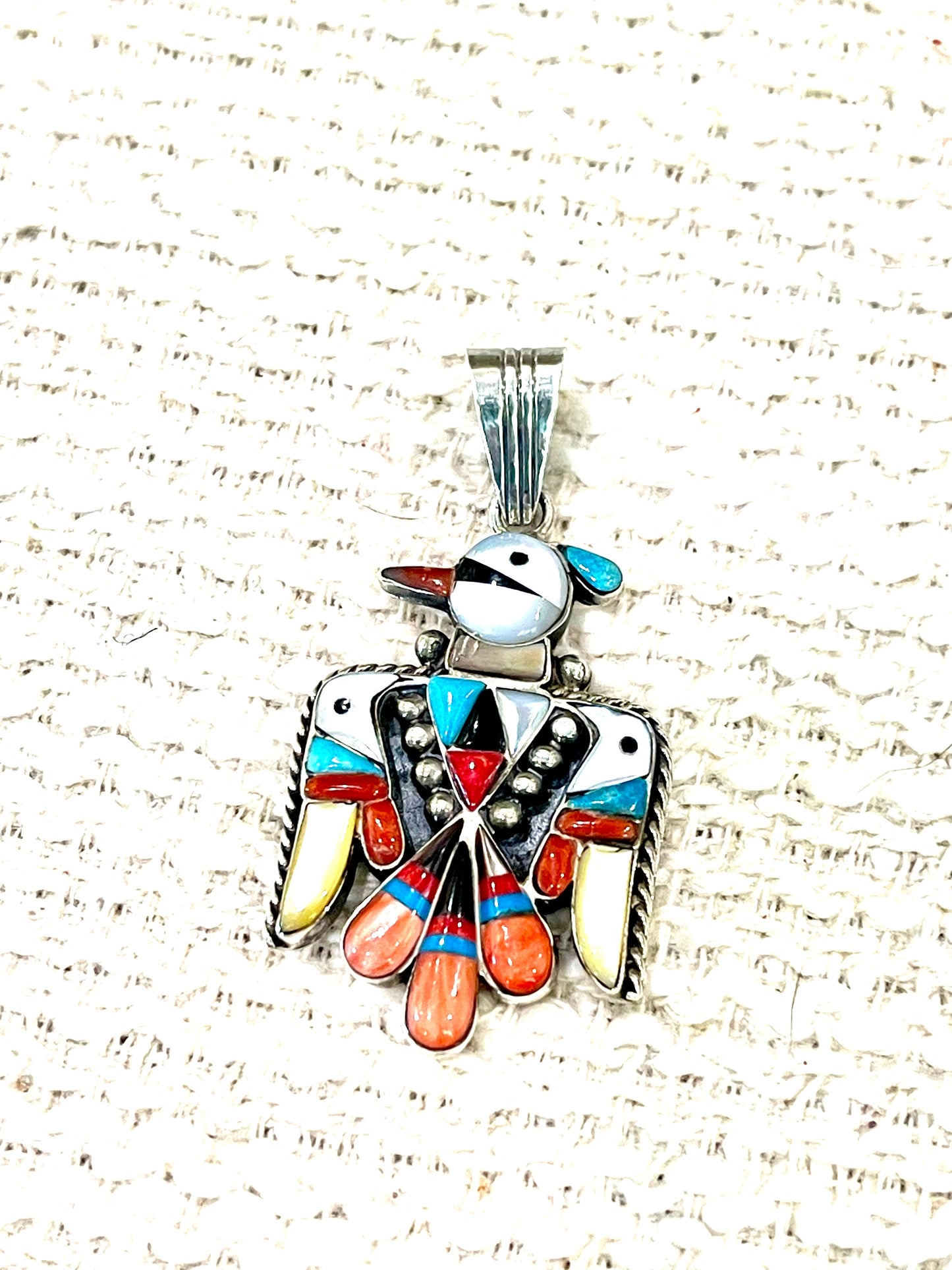 Handcrafted Sterling Silver & Multi Stone Thunderbird Pendant