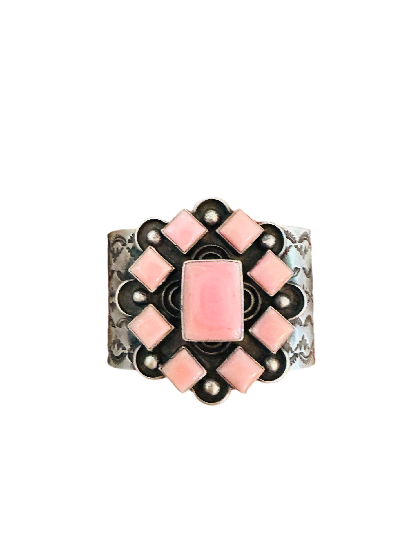 Handcrafted Queen Pink Conch Shell & Sterling Silver Cuff Bracelet by Chimney Butte
