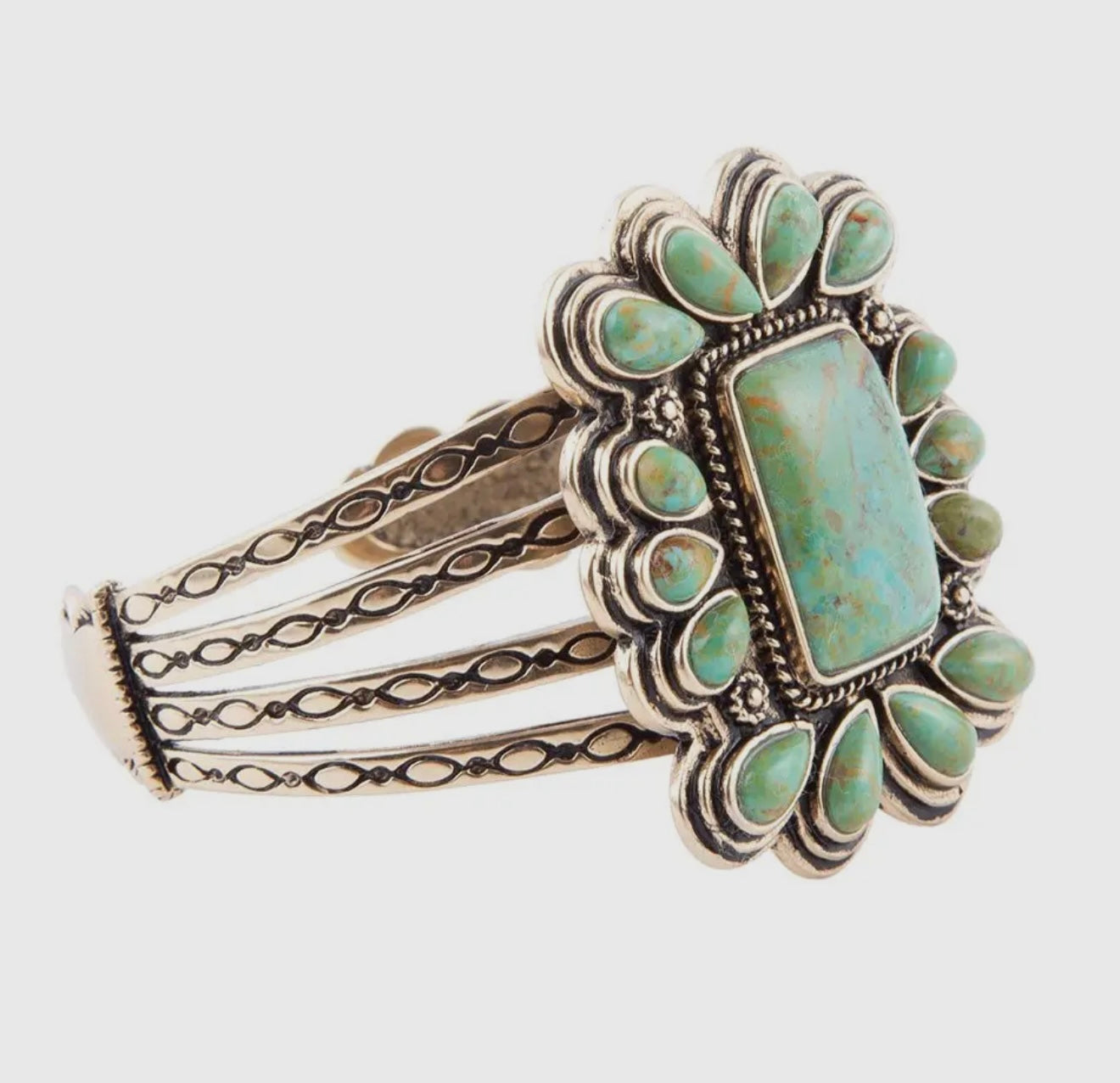 “The Golden Collection” Agave Statement Cuff Handmade Natural Turquoise Gold Plated Adjustable Bracelet Cuff