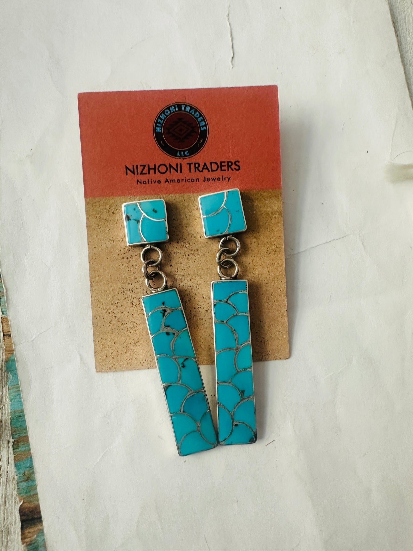 Handcrafted Sterling Silver & Turquoise Inlay Dangle Earrings