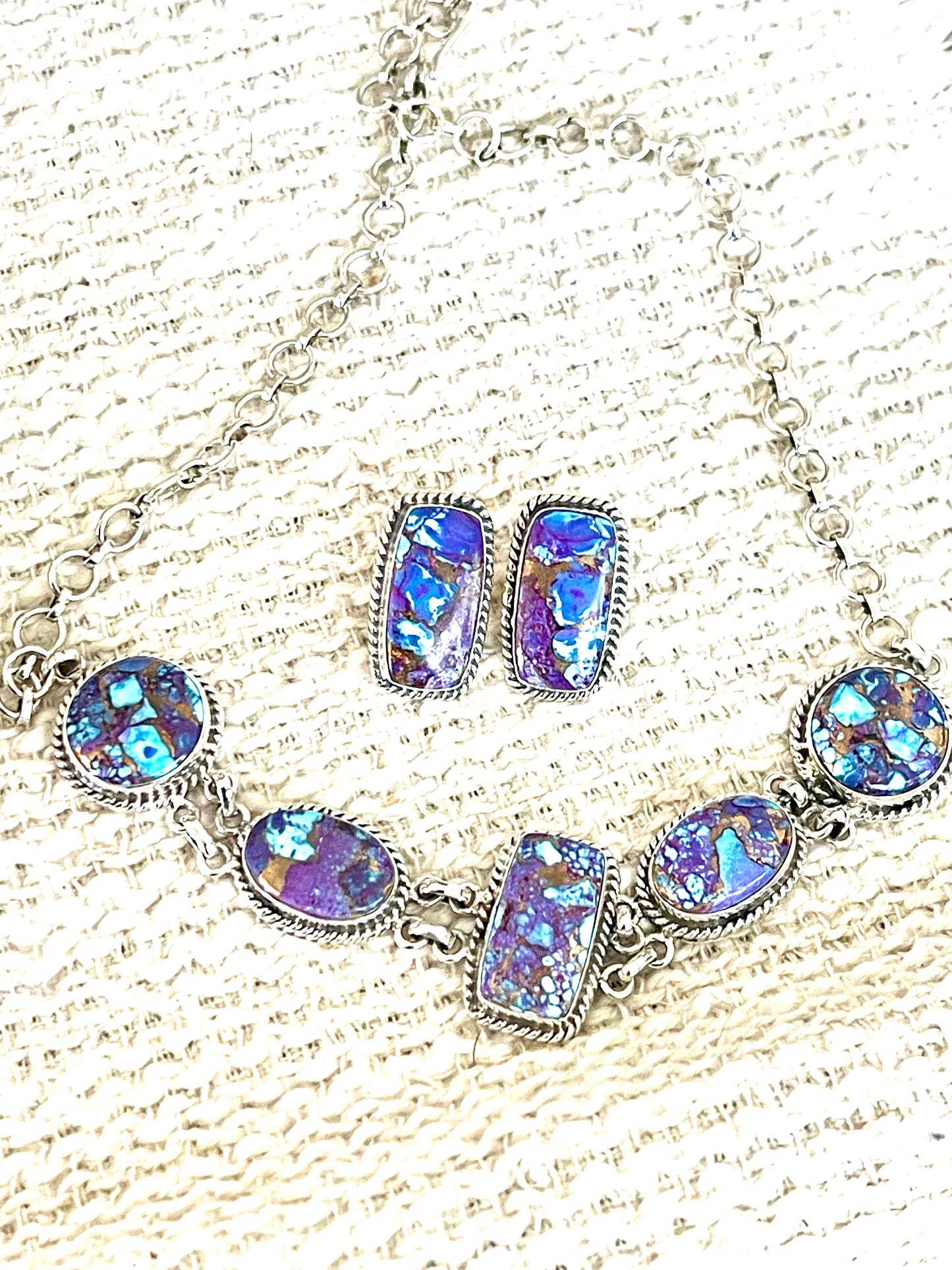 Handcrafted Sterling Silver & Purple Dream Mojave Necklace And Earring Set