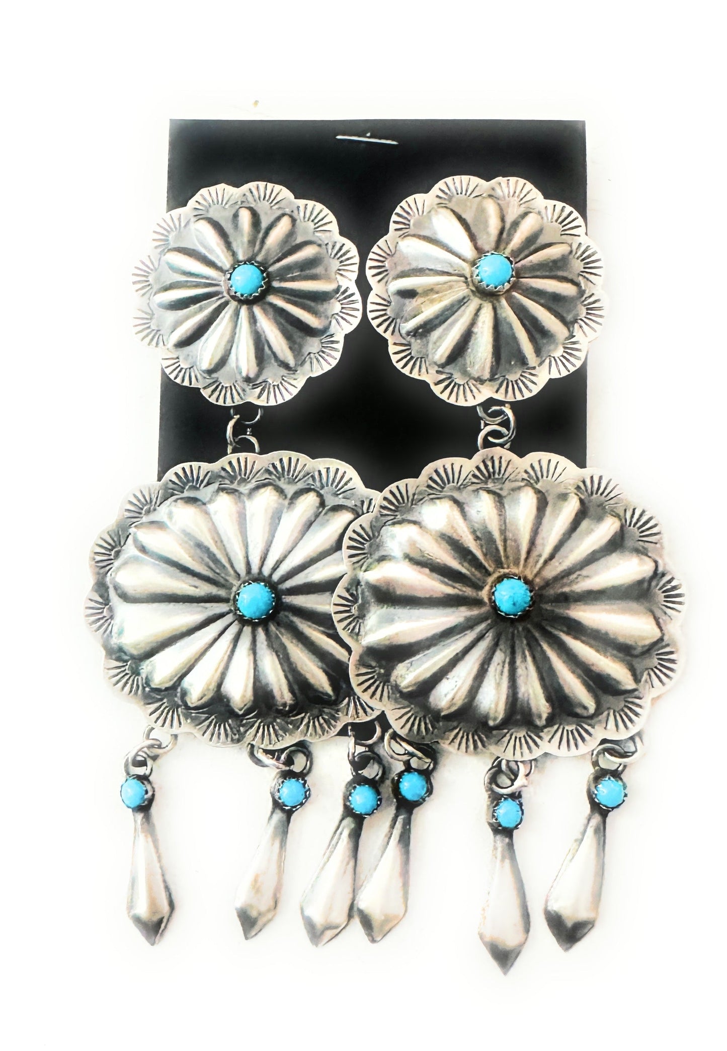 Handcrafted Sterling Silver & Turquoise Concho Dangle Earrings