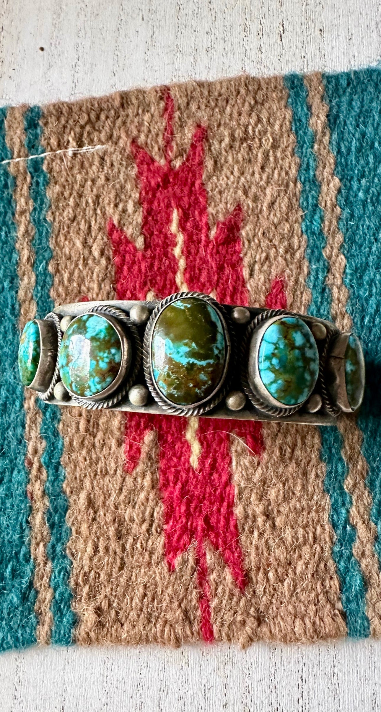 Signed Native American Navajo Red Mountain Turquoise Sterling Silver Bracelet