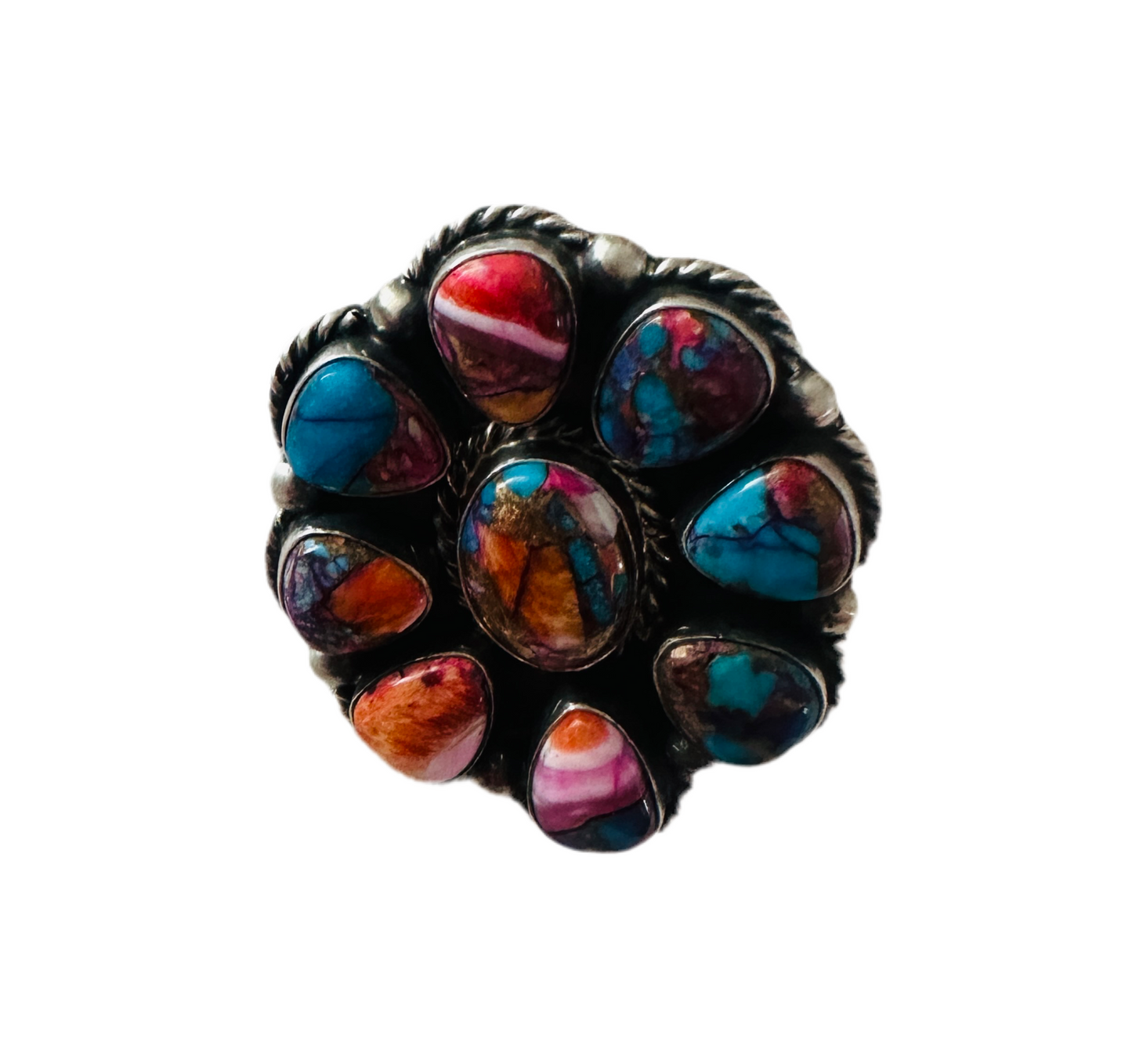 Handcrafted Sterling Silver & Pink Dream Mojave Cluster Adjustable Ring
