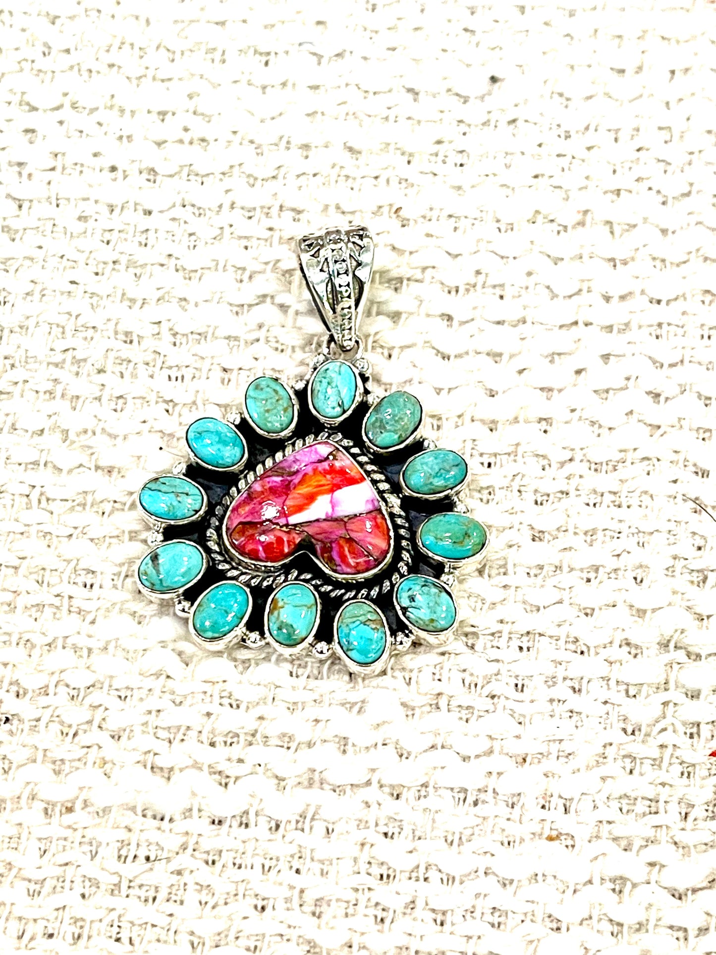 Handmade Sterling Silver,Turquoise & Pink Dream Mojave Cluster Pendant