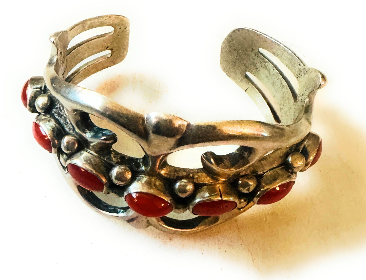 Handcrafted Coral & Sterling Silver Cuff Bracelet