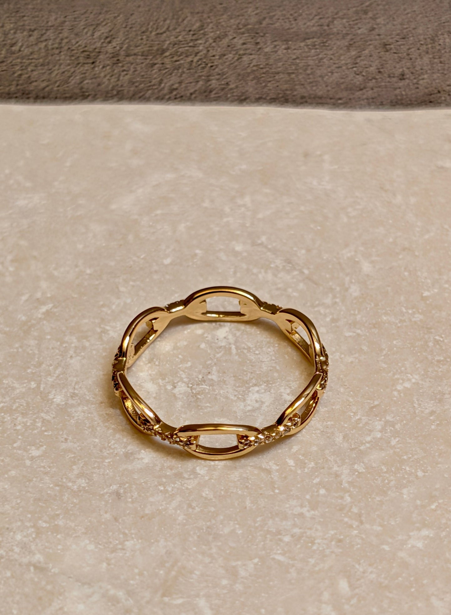 14K Gold Sterling Silver CZ Open Chain Link Ring