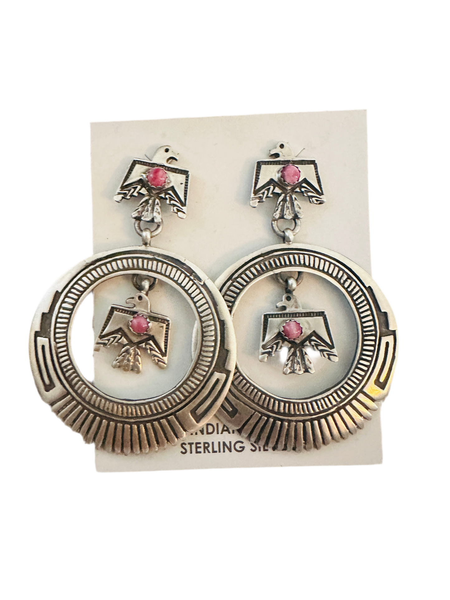 Handcrafted Sterling Silver & Rhodochrosite Thunderbird Dangle Earrings