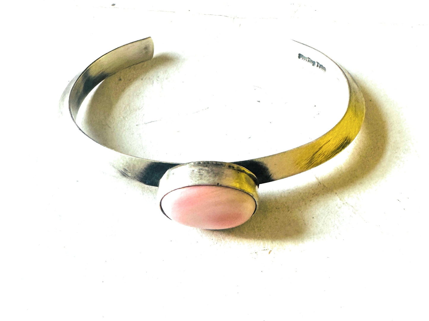 Handcrafted Queen Pink Conch Shell & Sterling Silver Cuff Bracelet