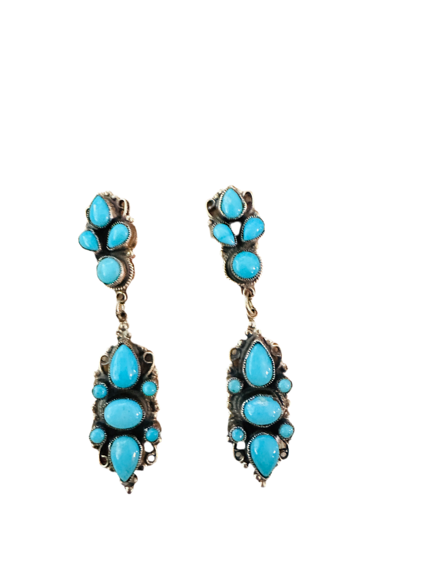 Handcrafted Sterling Silver & Sleeping Beauty Turquoise Cluster Dangle Earrings