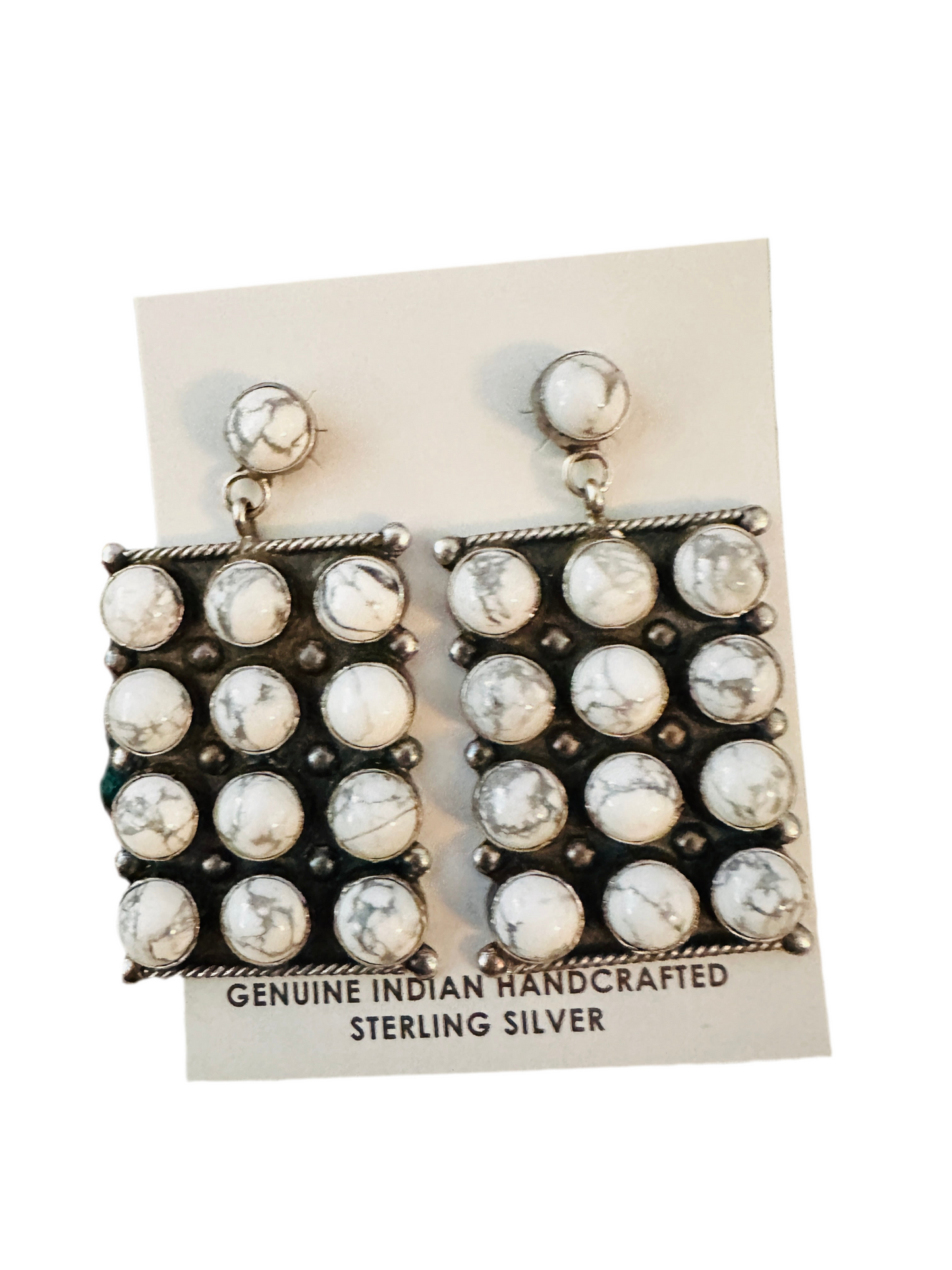 Handcrafted Howlite & Sterling Silver Dangle Earrings by Jacqueline Silver
