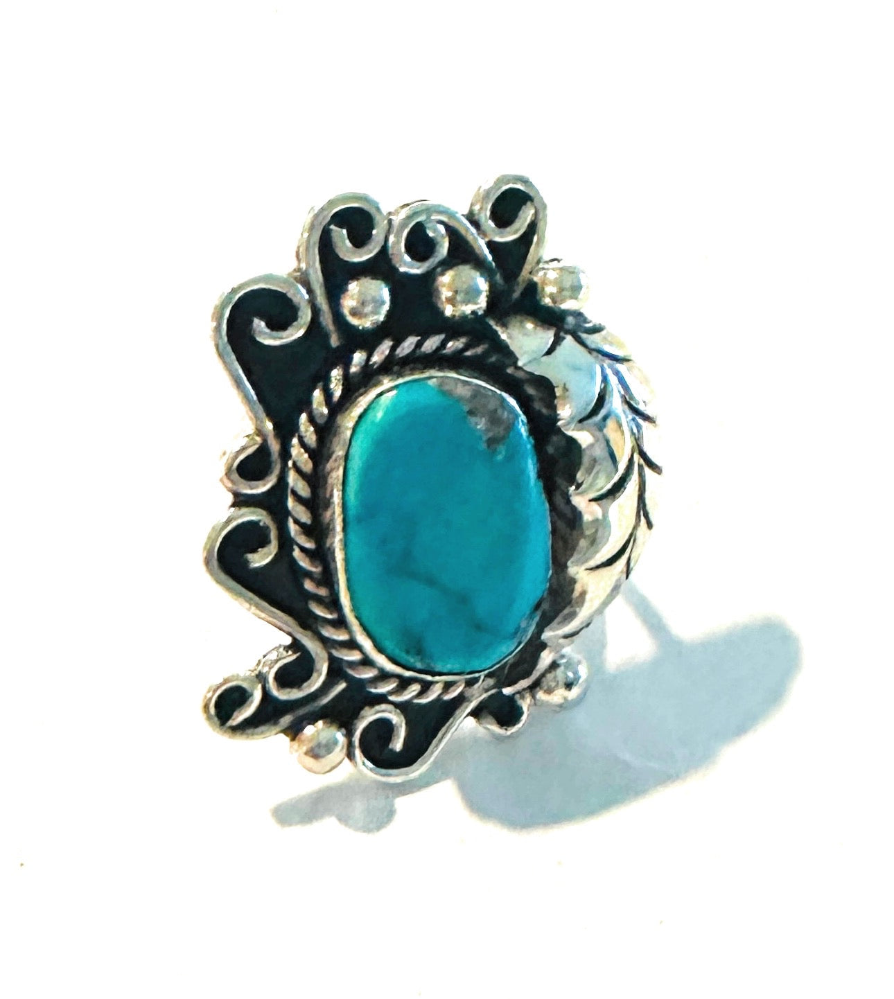 Handcrafted Kingman Turquoise & Sterling Silver Ring Size 6